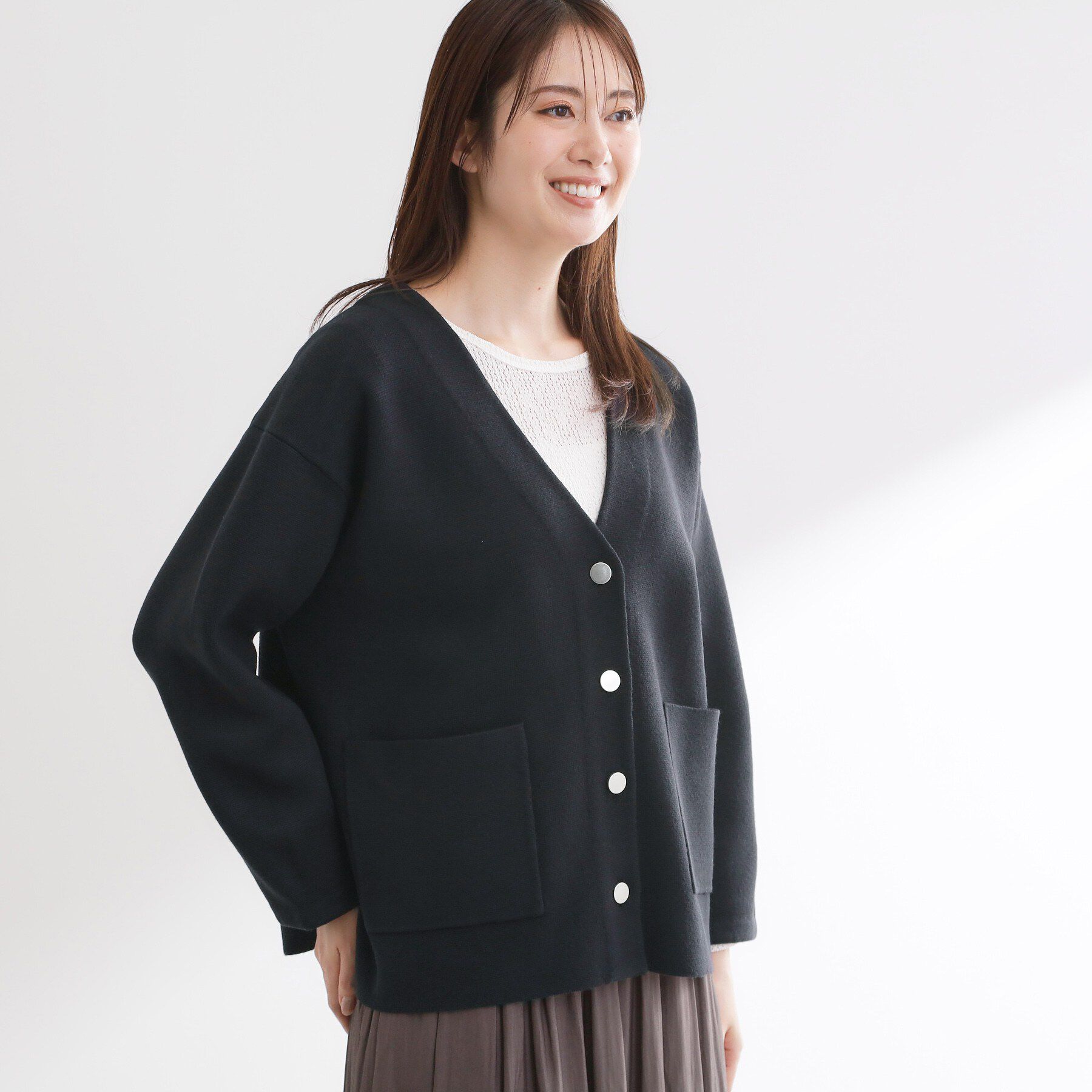 Reflect「【着回し力◎】ジャケット風ニットカーディガン」|カーディガン|ネイビー(094)