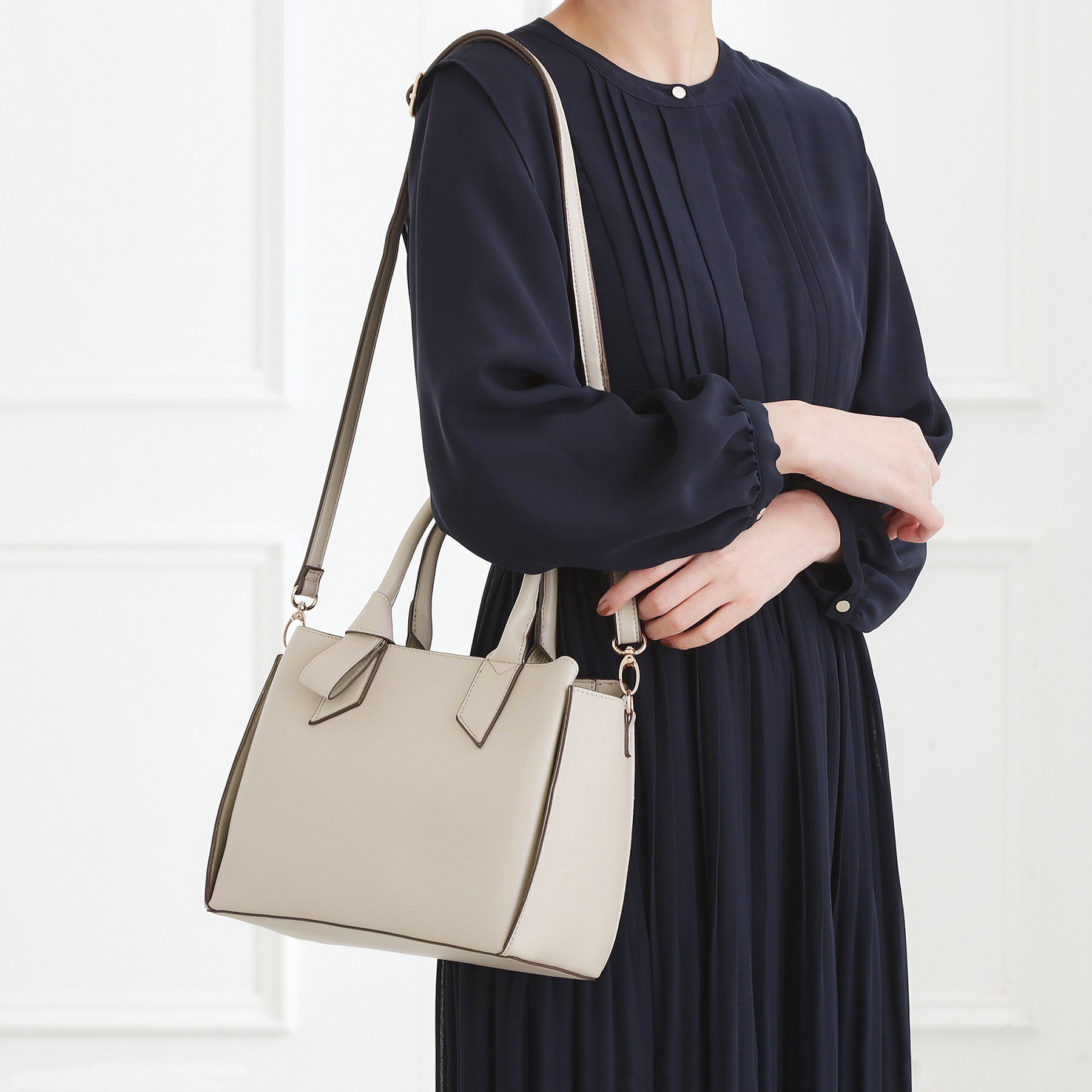 grove「リボンハンドル2WAYトート」|トートバッグ|ライトグレー(011