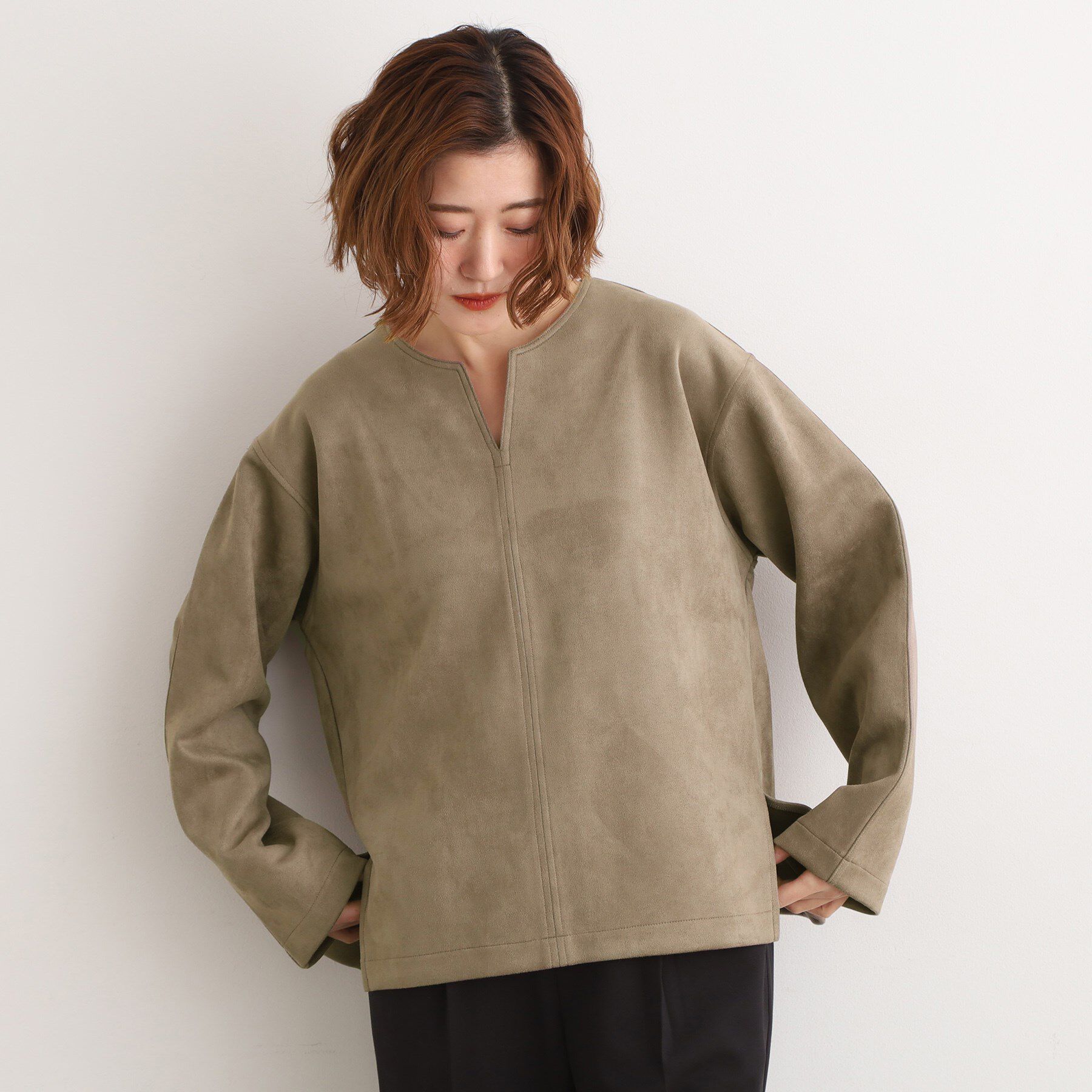 grove「スエード調キーネックプルオーバー」|Tシャツ・カットソー|