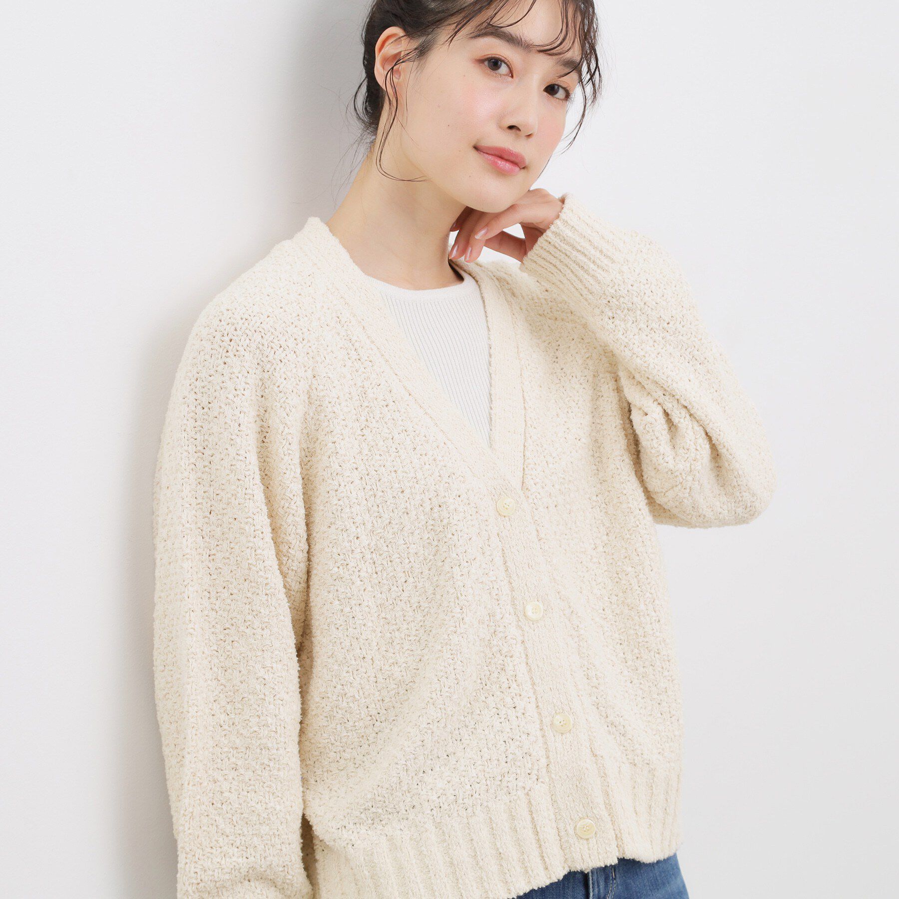 grove「コットン混バスケットVネックカーディガン」|カーディガン|