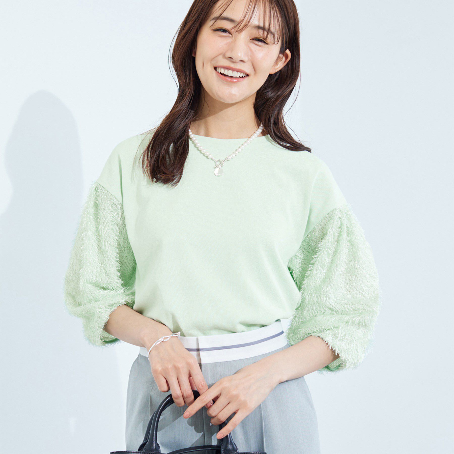 INDIVI「【洗える】フリンジジャカードニット」|ニット・セーター|ミントグリーン(02