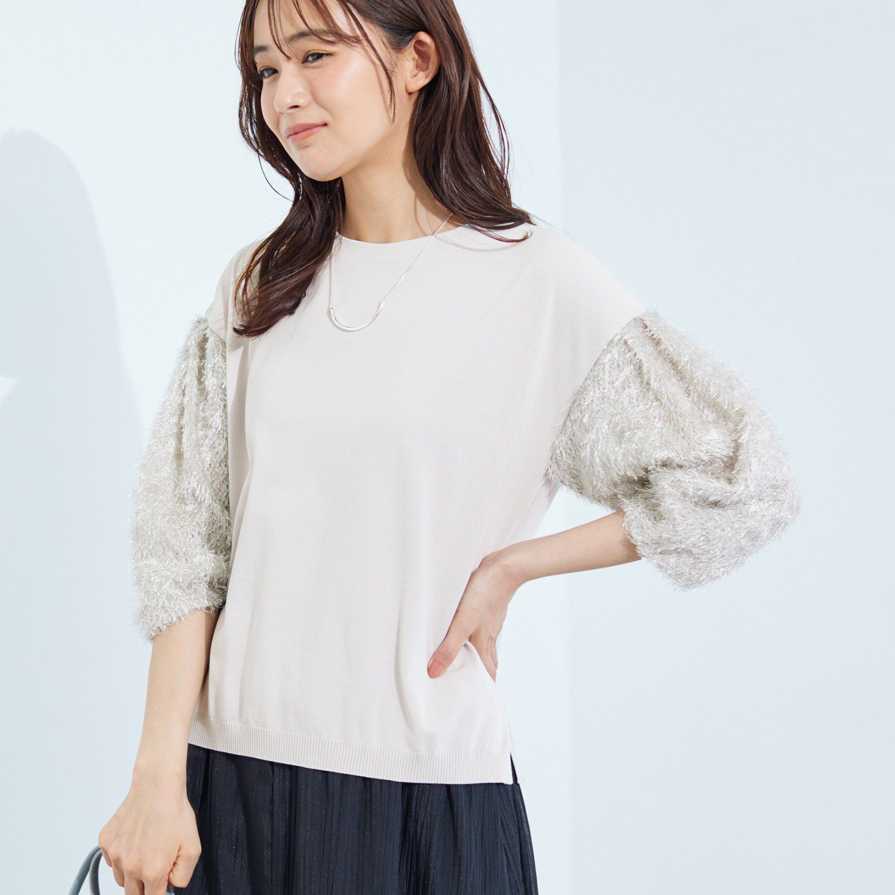 INDIVI「【洗える】フリンジジャカードニット」|ニット・セーター|グレージュ(050)