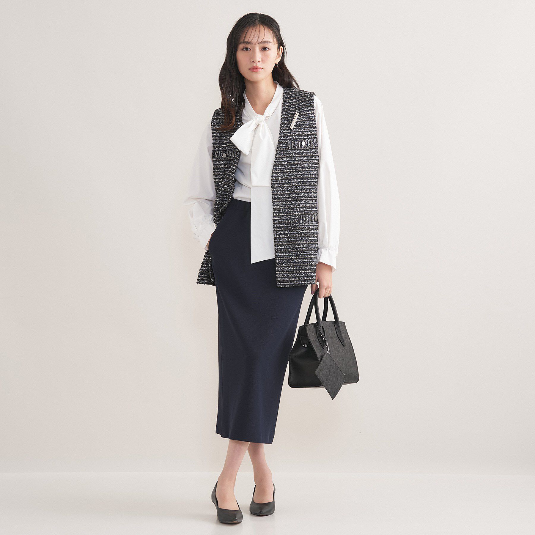 INDIVI「【2点セット／洗える／セレモニー】ツイードジレ＆ボウタイブラウス」|その他|