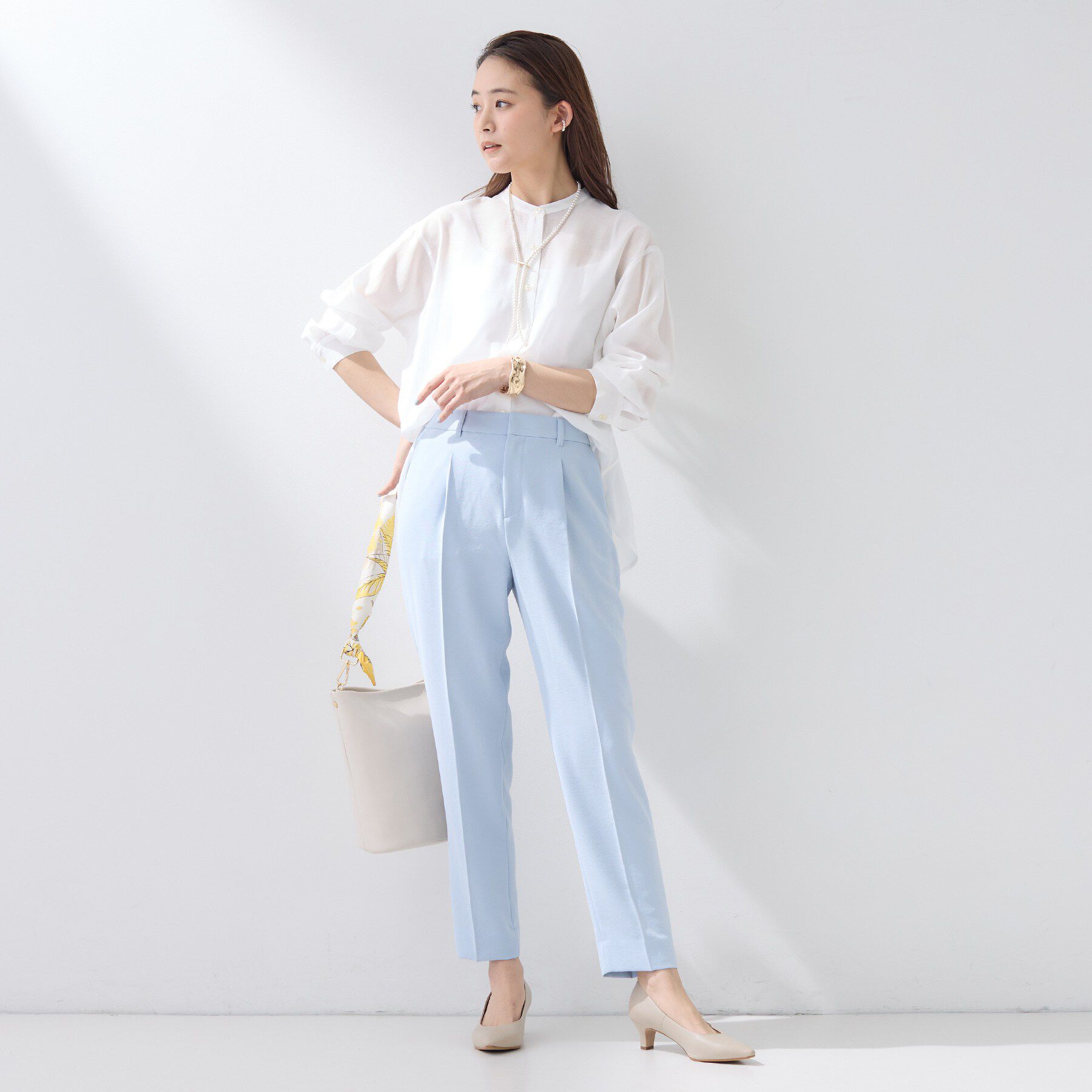 INDIVI「【2WAY／シアー】バイアスチェック柄＆無地 カシュクールシャツ」|シャツ・ブラウス|