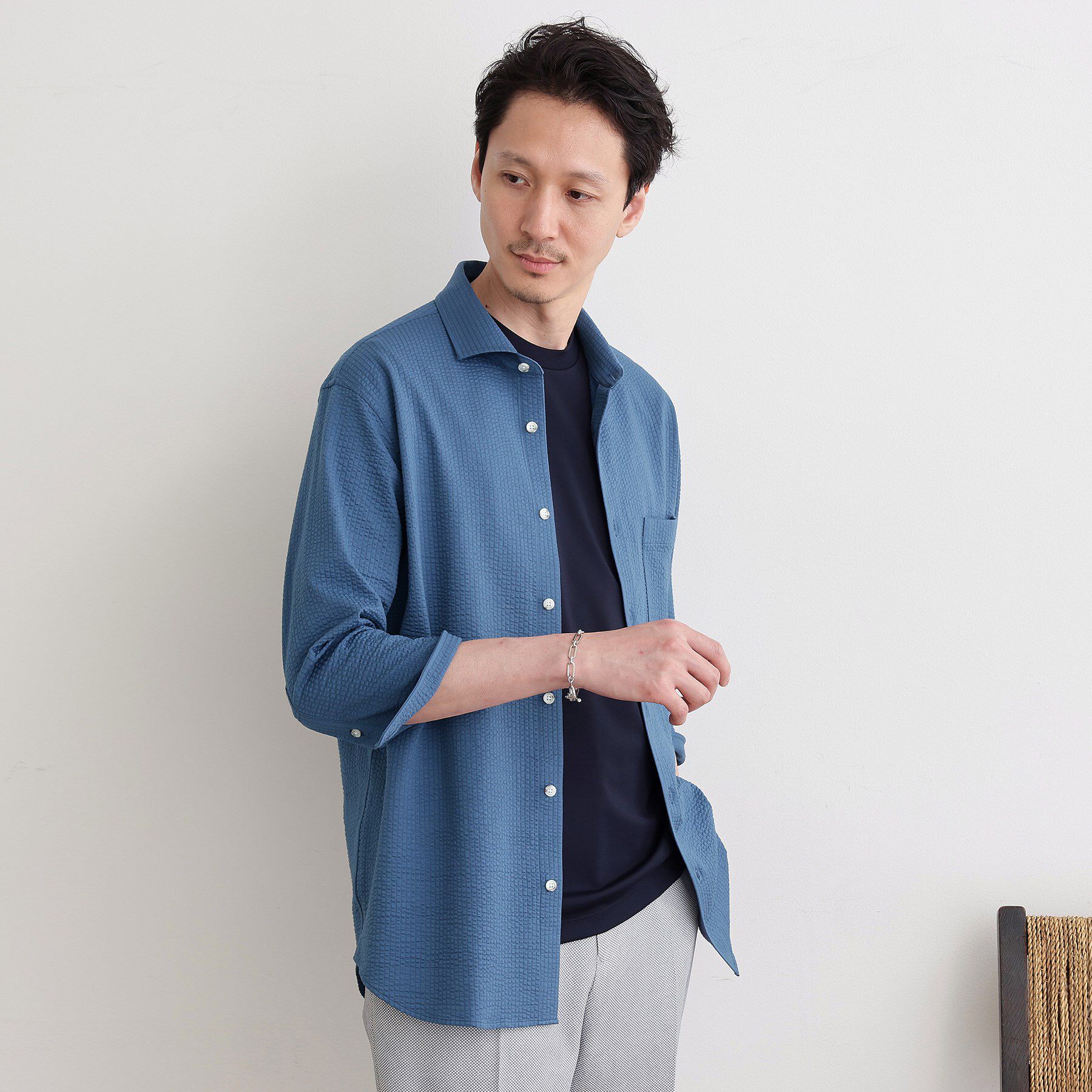 TAKEO KIKUCHI「【抗菌防臭／7分袖】サッカージャージ ストライプシャツ」|シャツ・ブラウス|