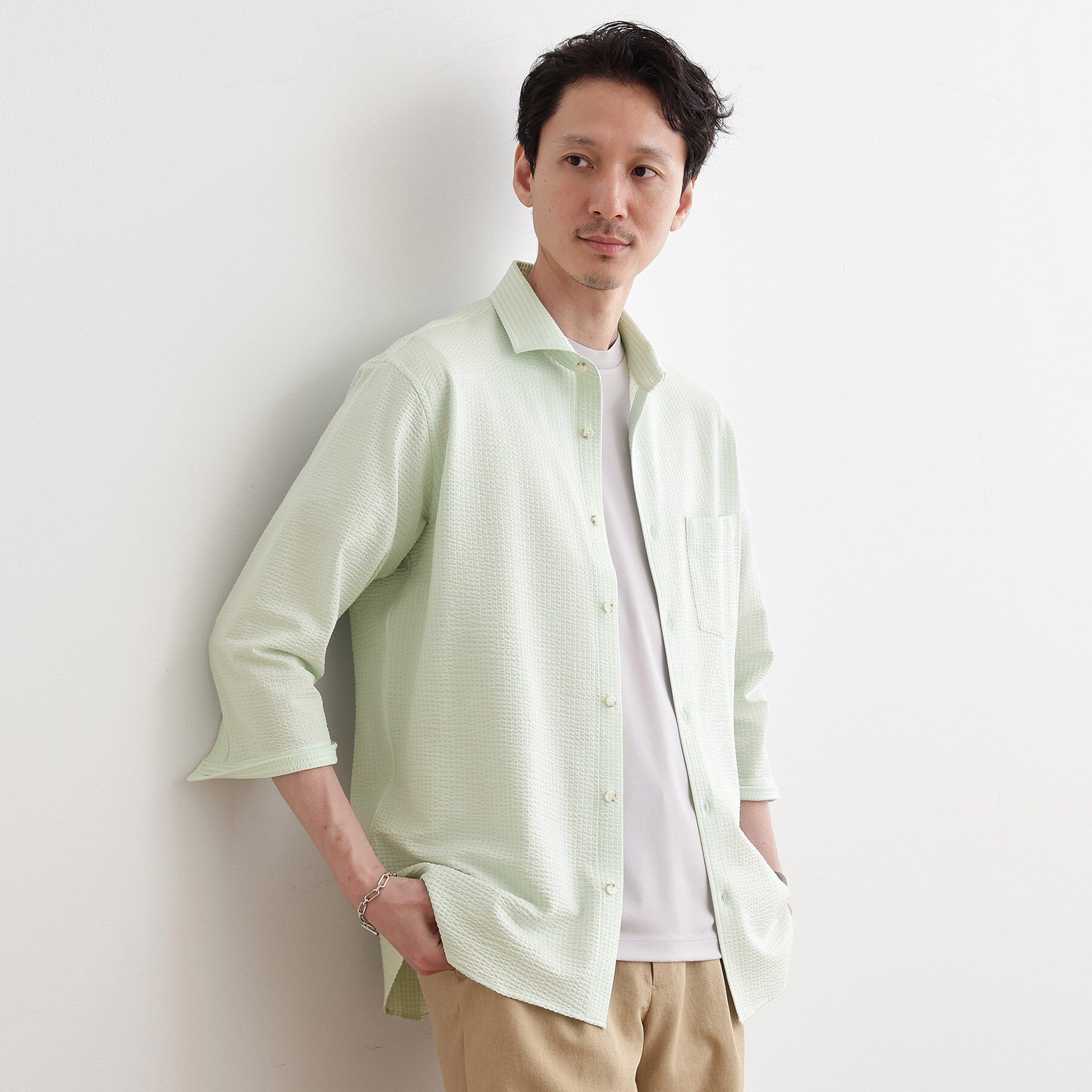 TAKEO KIKUCHI「【抗菌防臭／7分袖】サッカージャージ ストライプシャツ」|シャツ・ブラウス|