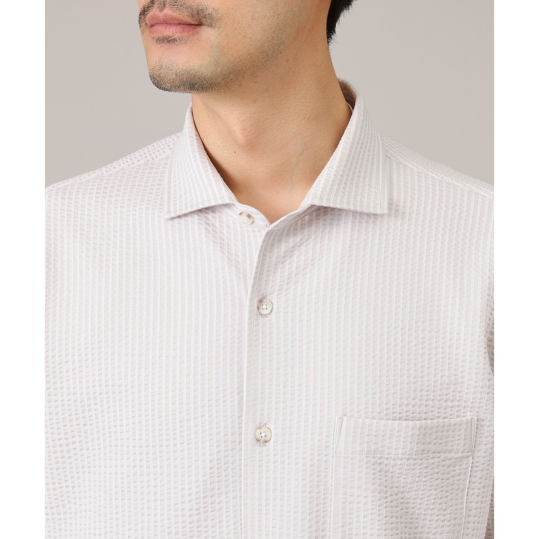 TAKEO KIKUCHI「【抗菌防臭／7分袖】サッカージャージ ストライプシャツ」|シャツ・ブラウス|