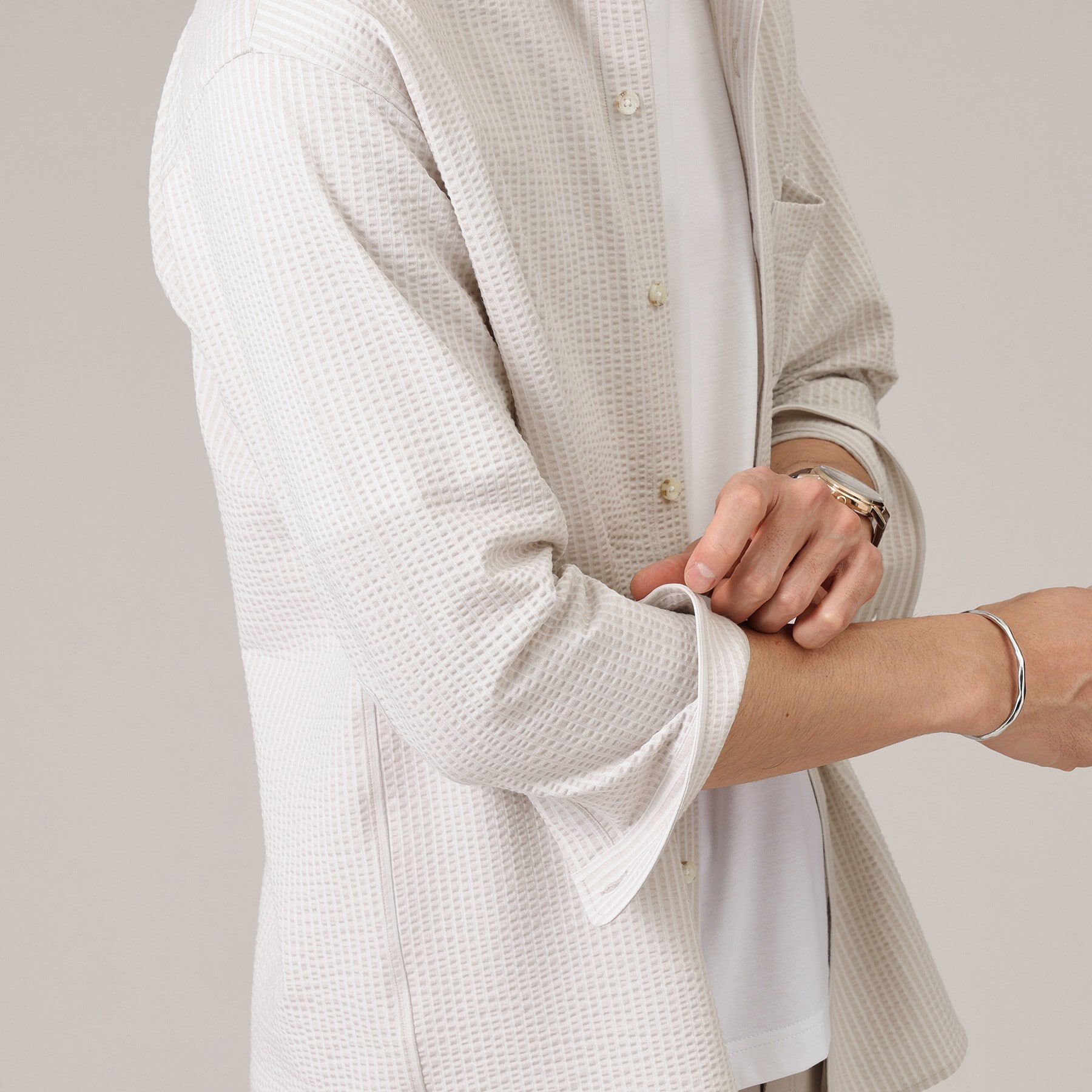 TAKEO KIKUCHI「【抗菌防臭／7分袖】サッカージャージ ストライプシャツ」|シャツ・ブラウス|