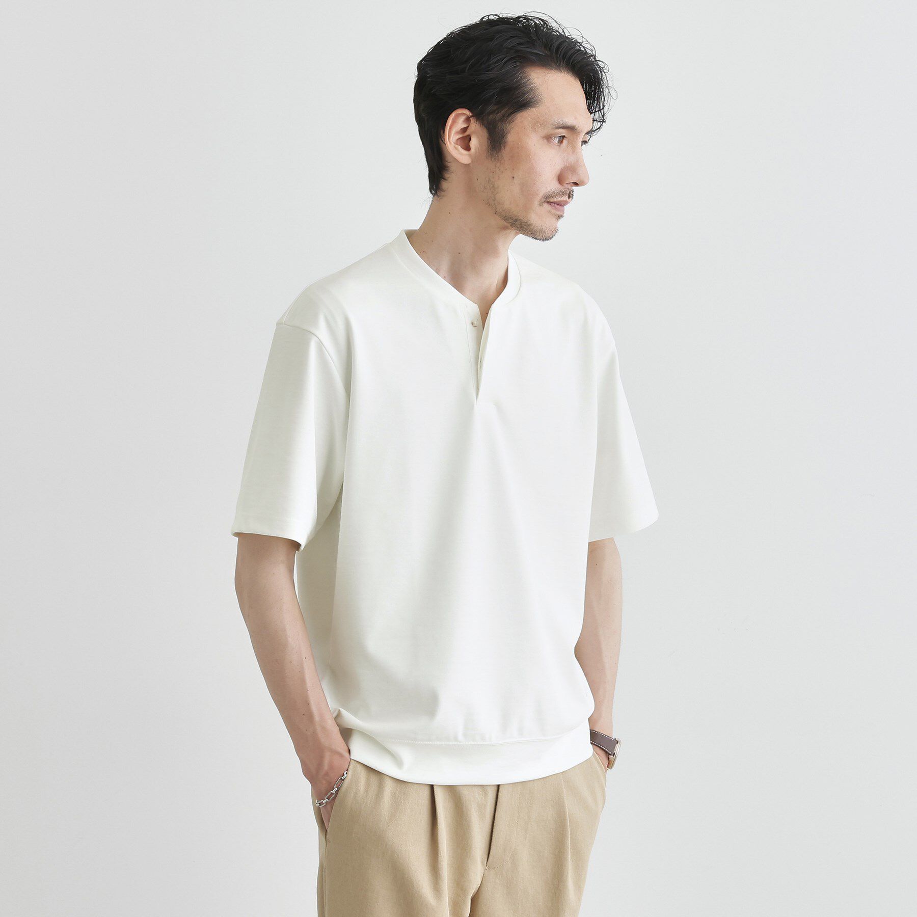 TAKEO KIKUCHI「キーネック カットソー」|Tシャツ・カットソー|ホワイト(001)