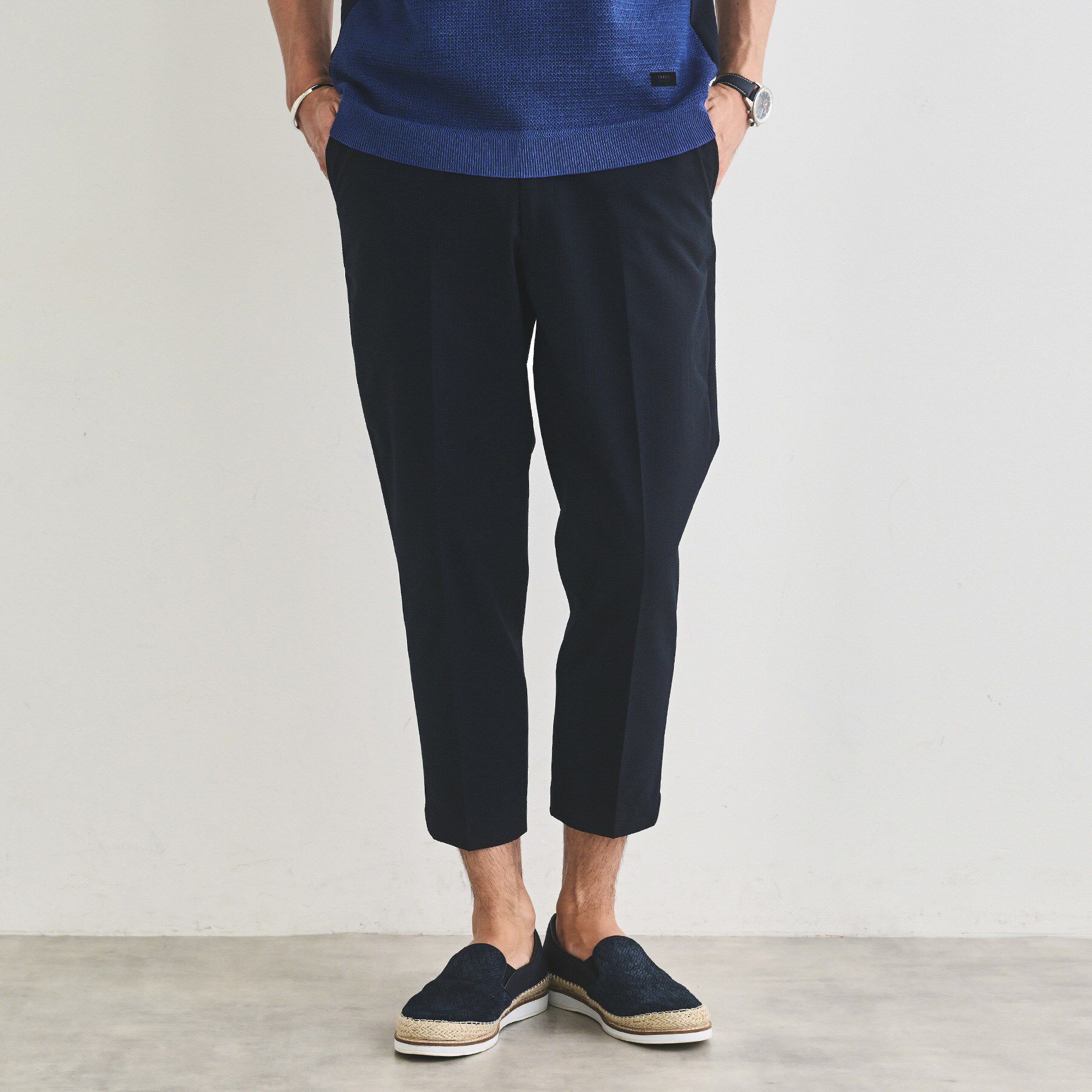 TAKEO KIKUCHI「サッカーストライプ サイドゴアウエスト 8分丈 パンツ」|その他|ネイビー(094)