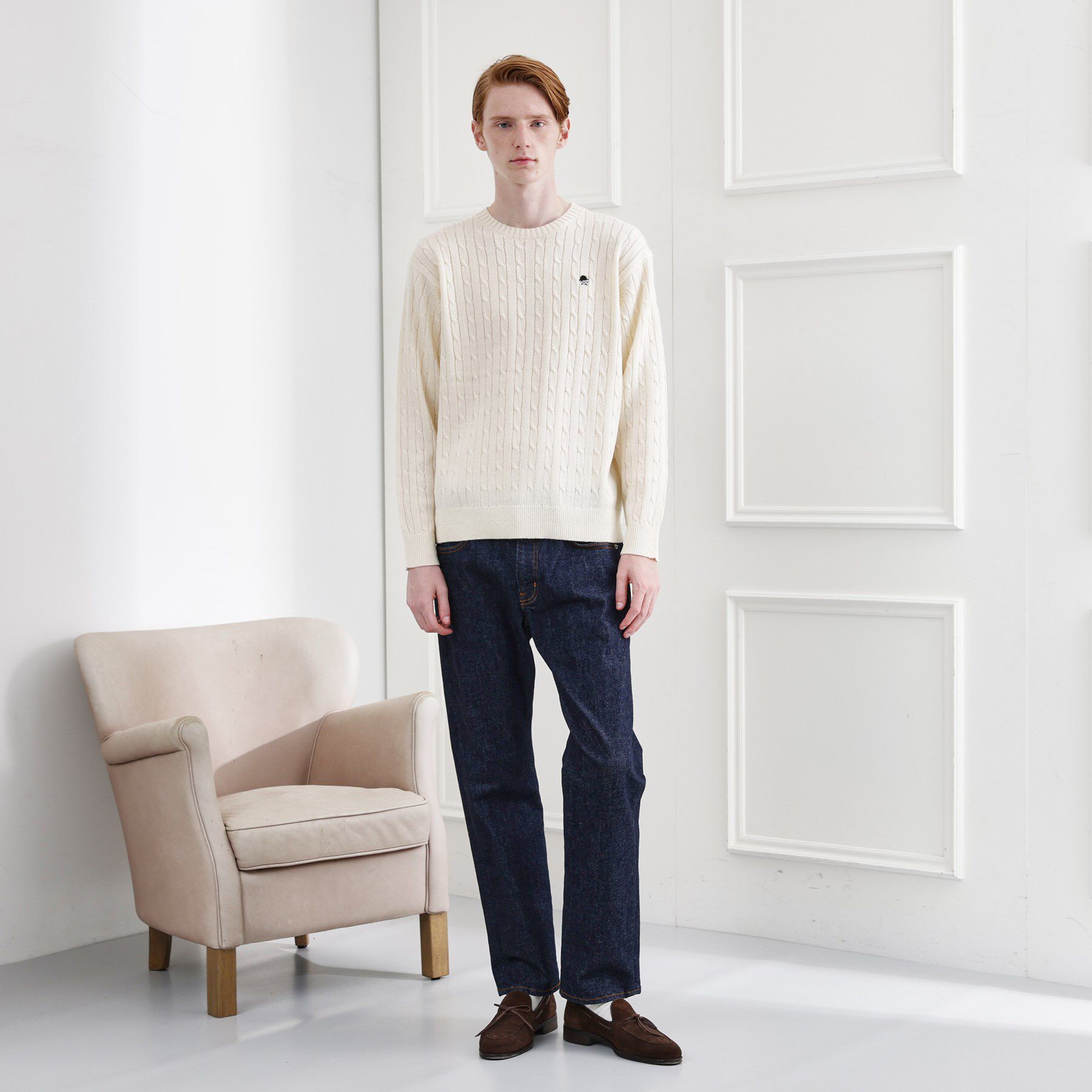 TAKEO KIKUCHI「【LIMITED】ワンポイント刺繍ケーブルニット」|ニット・セーター|