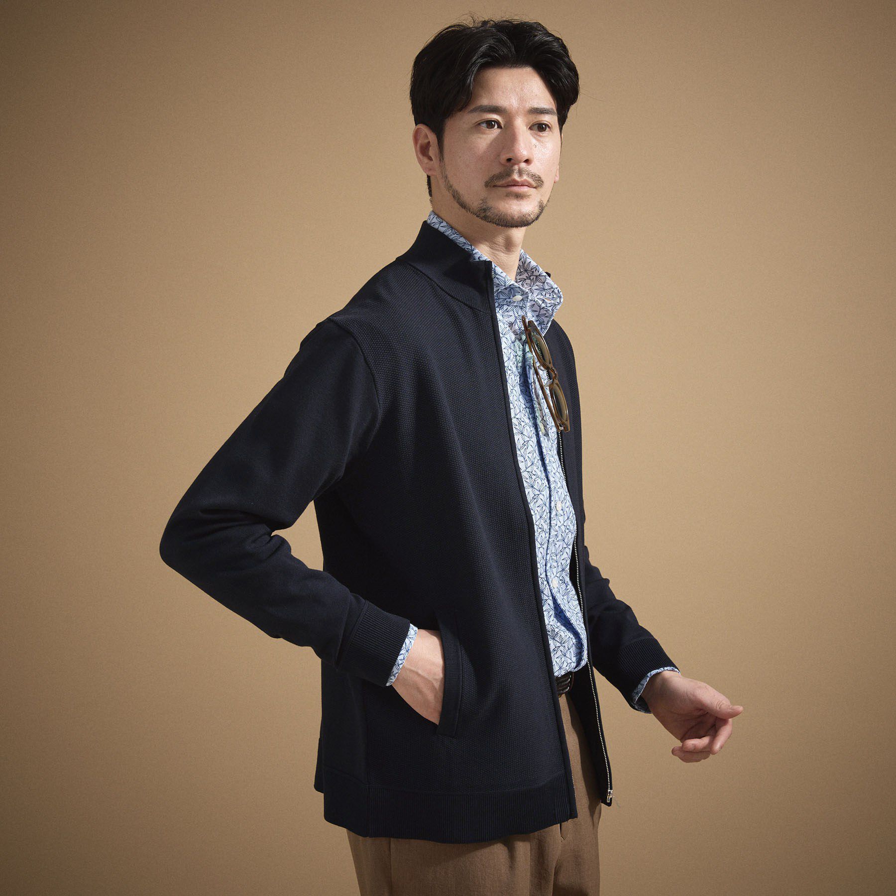 TAKEO KIKUCHI「ジップアップ 鹿の子 ニット」|ニット・セーター|