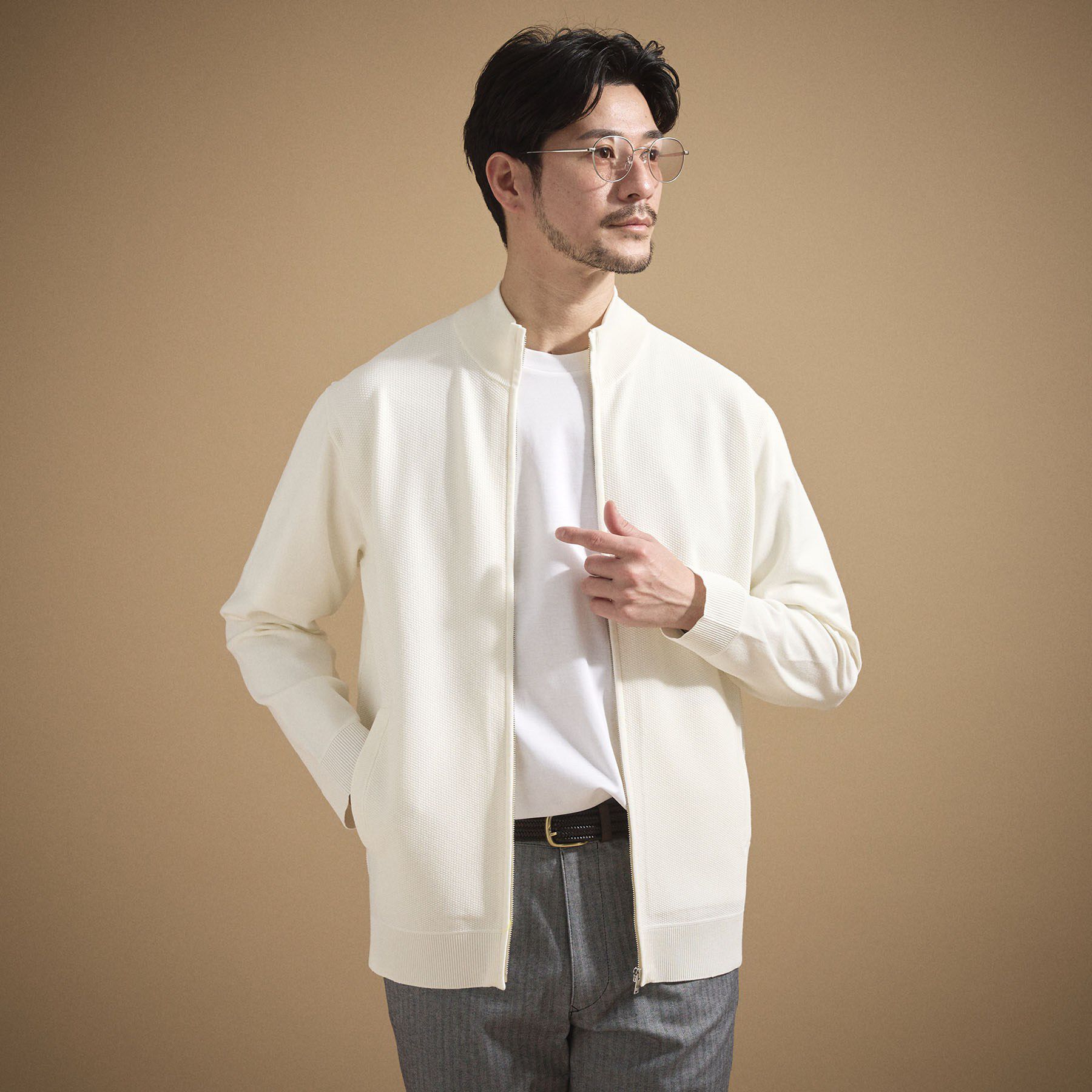 TAKEO KIKUCHI「ジップアップ 鹿の子 ニット」|ニット・セーター|