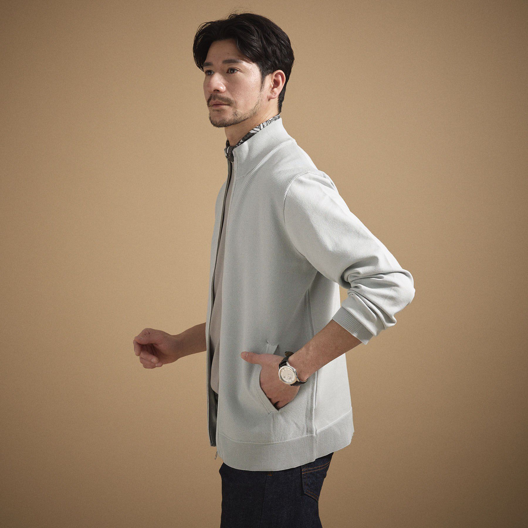 TAKEO KIKUCHI「ジップアップ 鹿の子 ニット」|ニット・セーター|