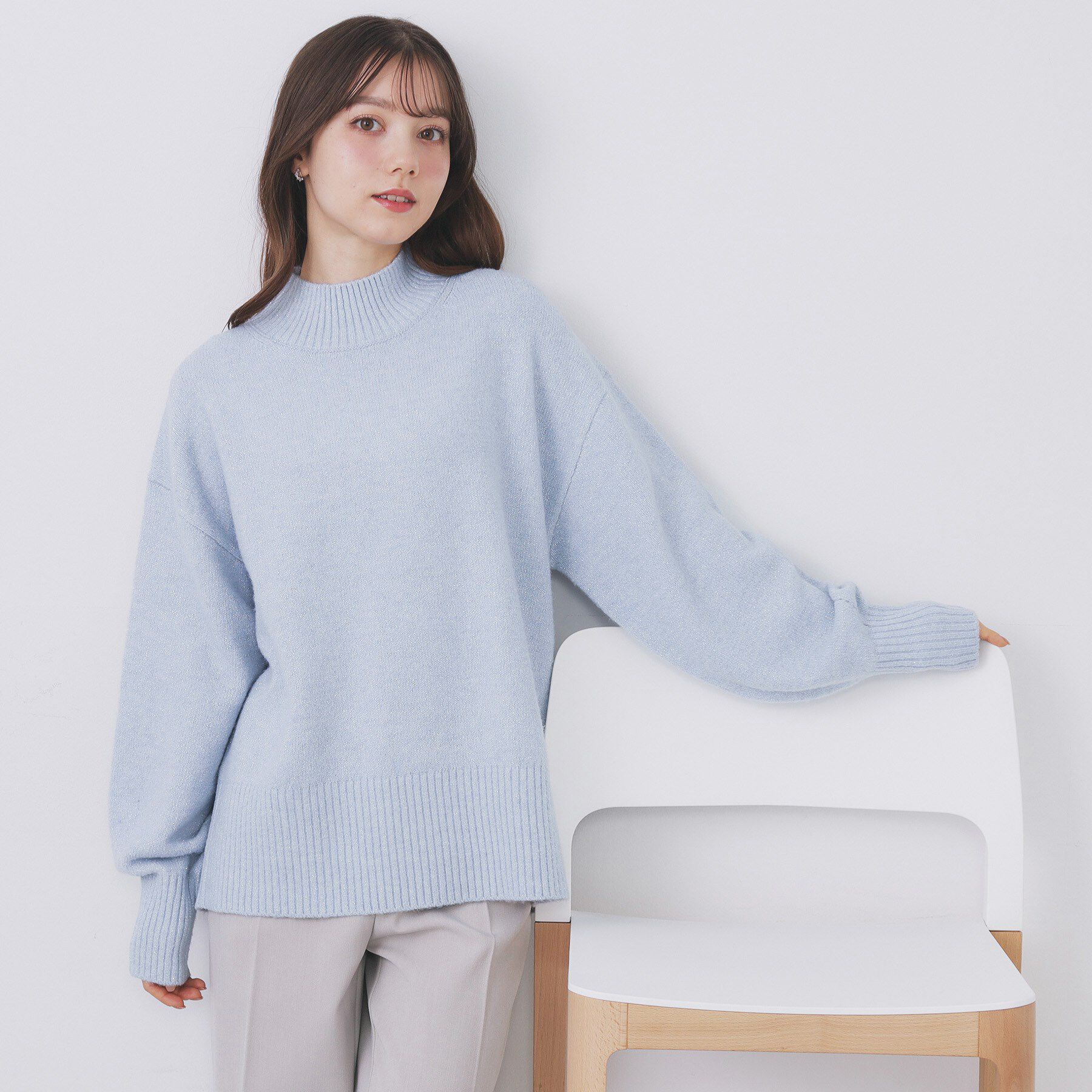 index「選べる2丈 ハイネックカラーミックスラメニット【洗濯機OK】」|ニット・セーター|