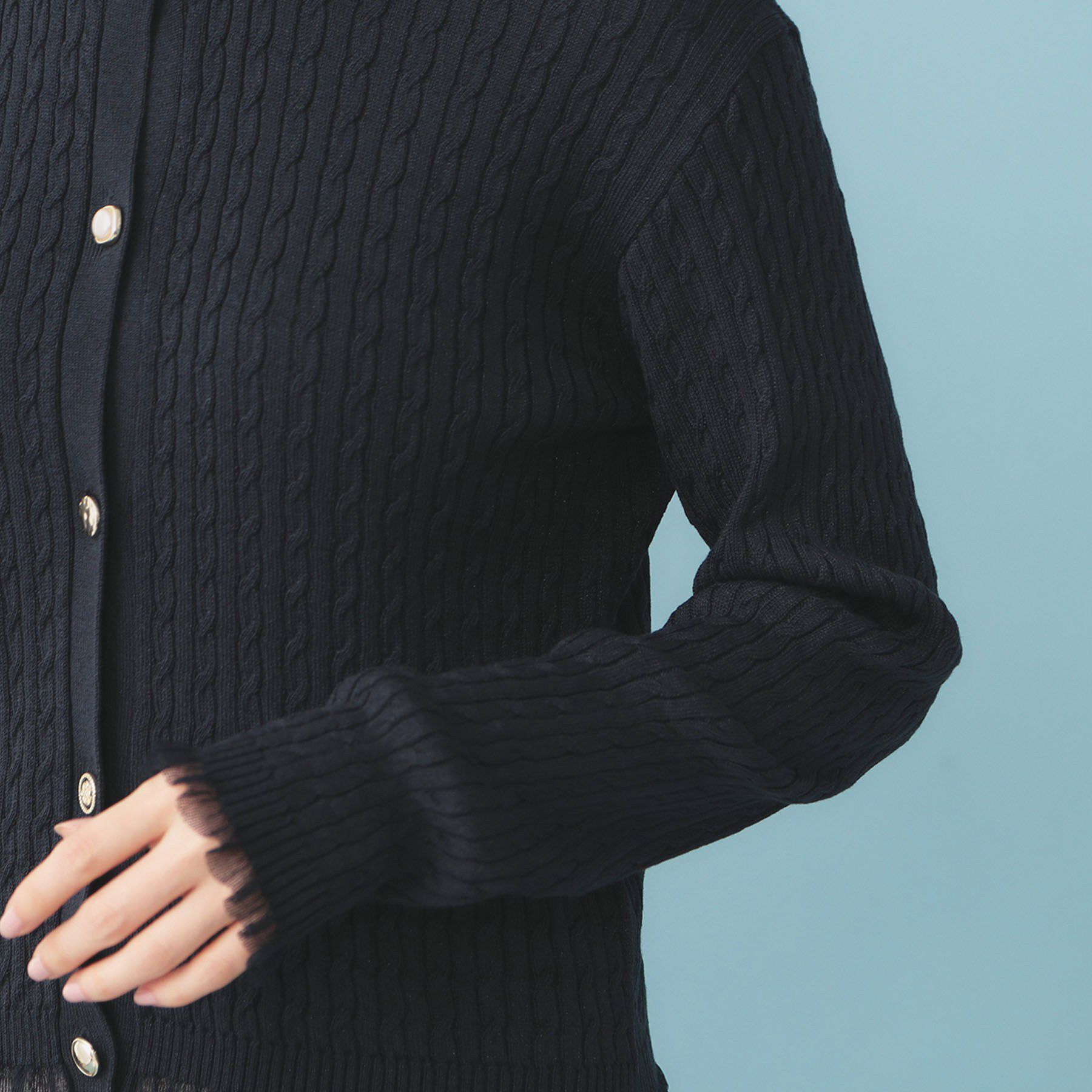 index「袖シアーフリルケーブルラメカーディガン【洗濯機OK/坑ピル】」|カーディガン|
