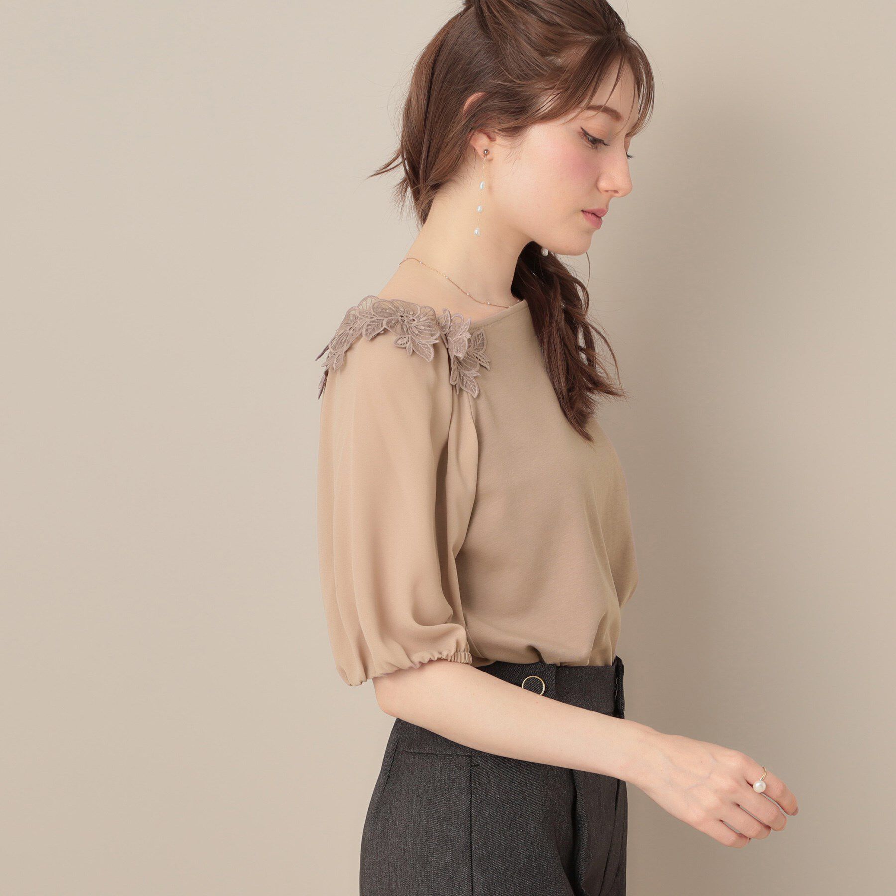 Couture broach「【マシンウォッシャブル・UVケア・接触冷感】ラグランレースドッキングカットソー」|Tシャツ・カットソー|