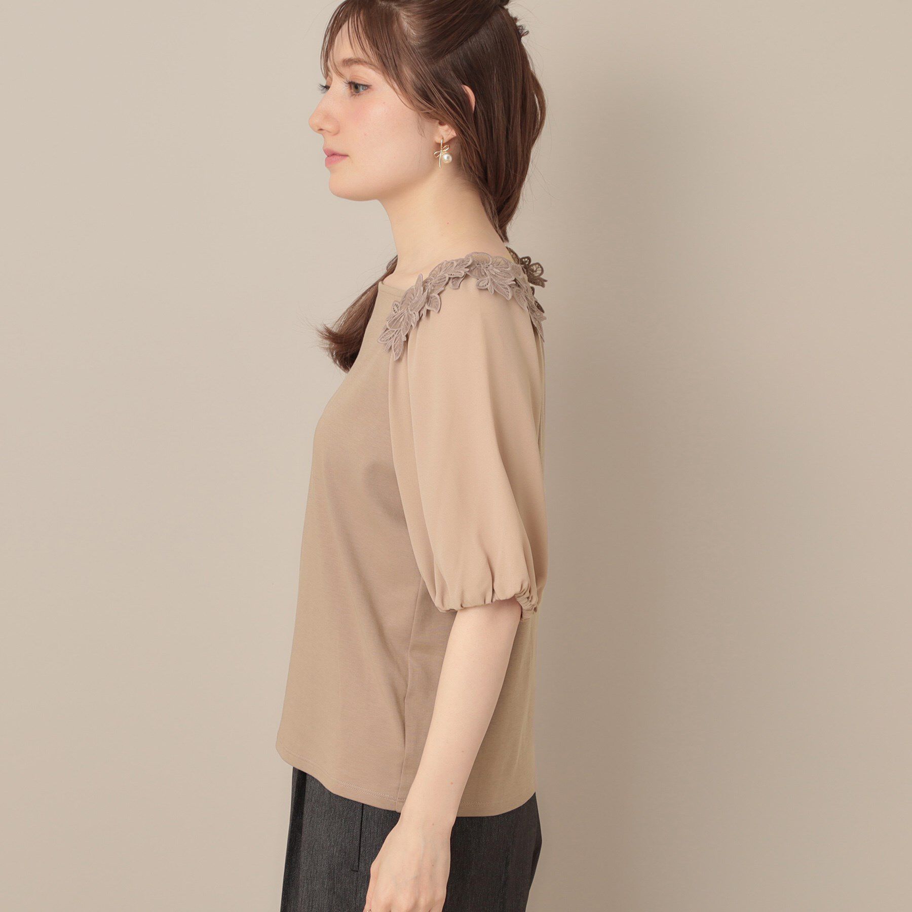 Couture broach「【マシンウォッシャブル・UVケア・接触冷感】ラグランレースドッキングカットソー」|Tシャツ・カットソー|