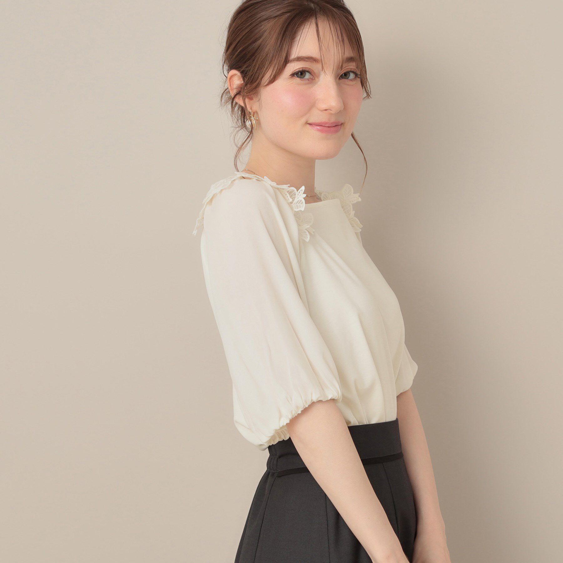 Couture broach「【マシンウォッシャブル・UVケア・接触冷感】ラグランレースドッキングカットソー」|Tシャツ・カットソー|