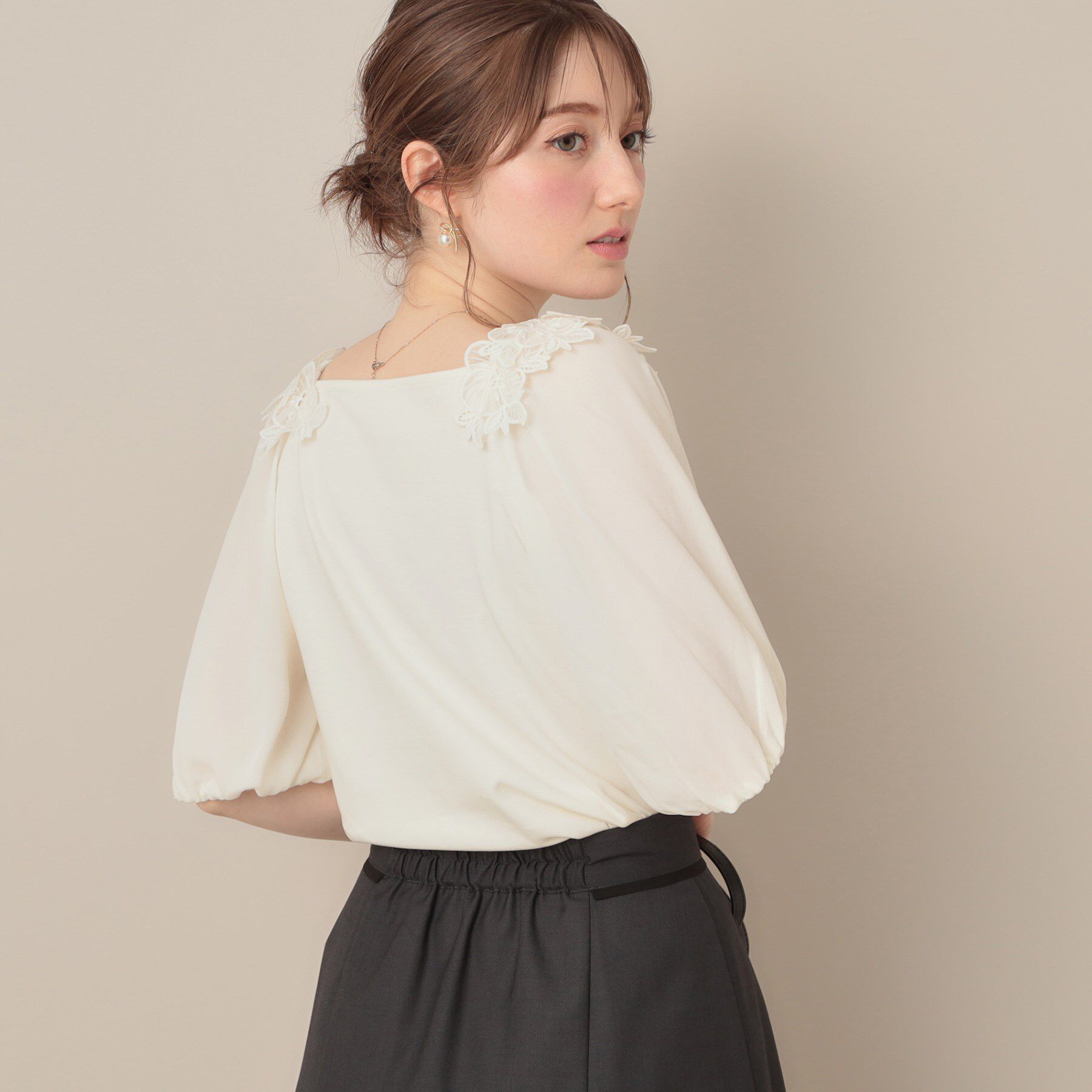 Couture broach「【マシンウォッシャブル・UVケア・接触冷感】ラグランレースドッキングカットソー」|Tシャツ・カットソー|