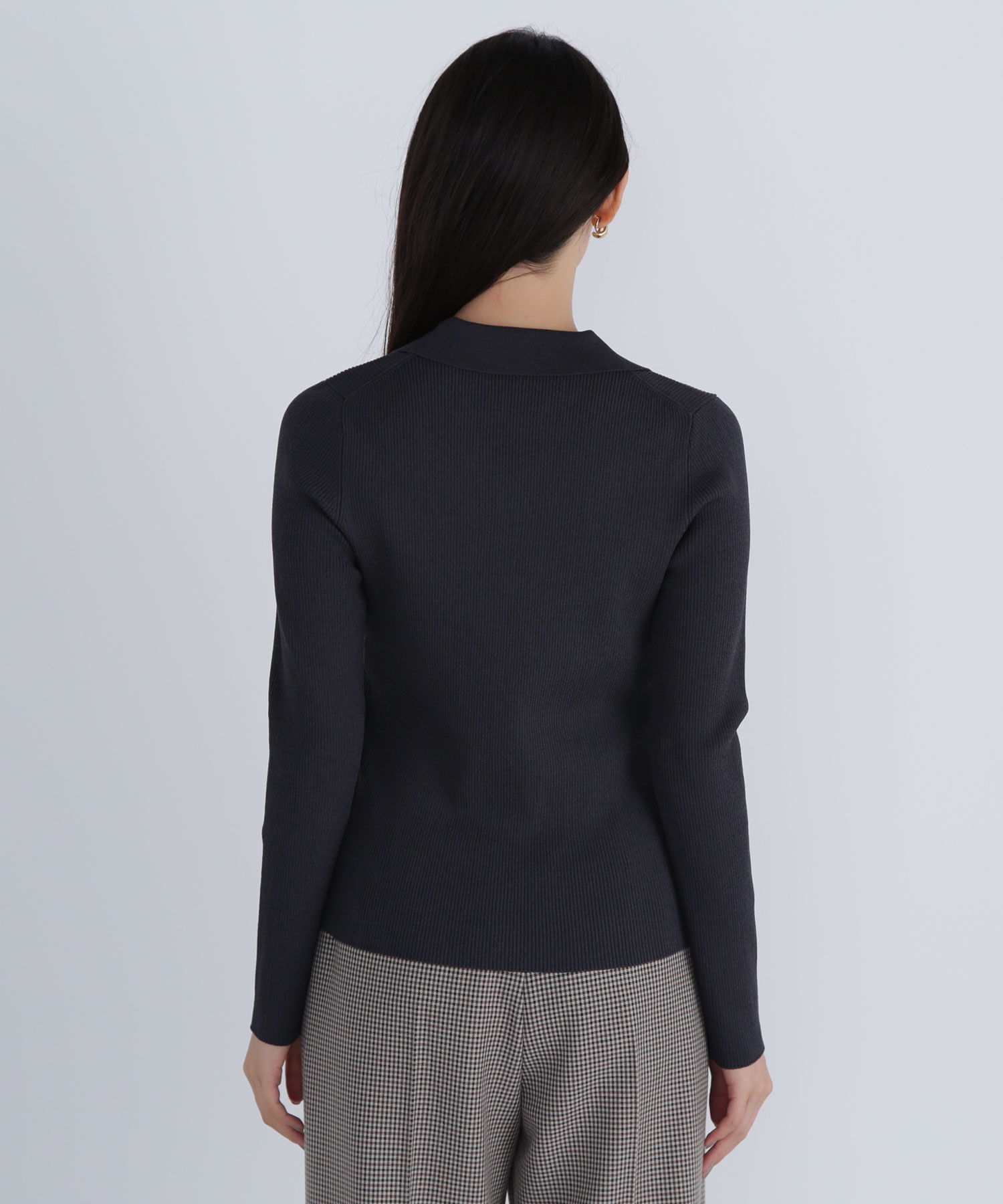  「ポロカラーVネックリブニット」|ニット・セーター|