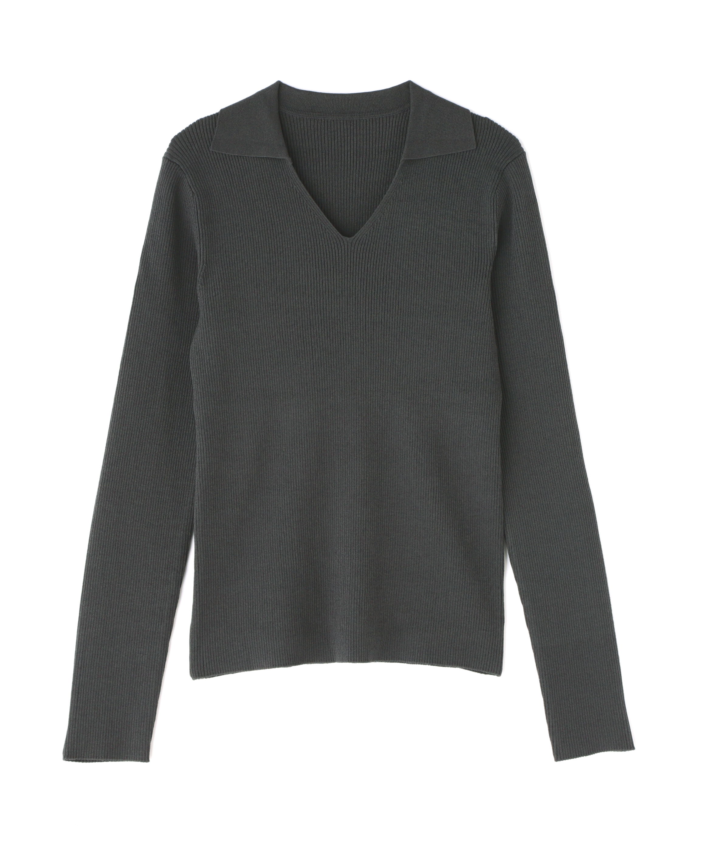  「ポロカラーVネックリブニット」|ニット・セーター|