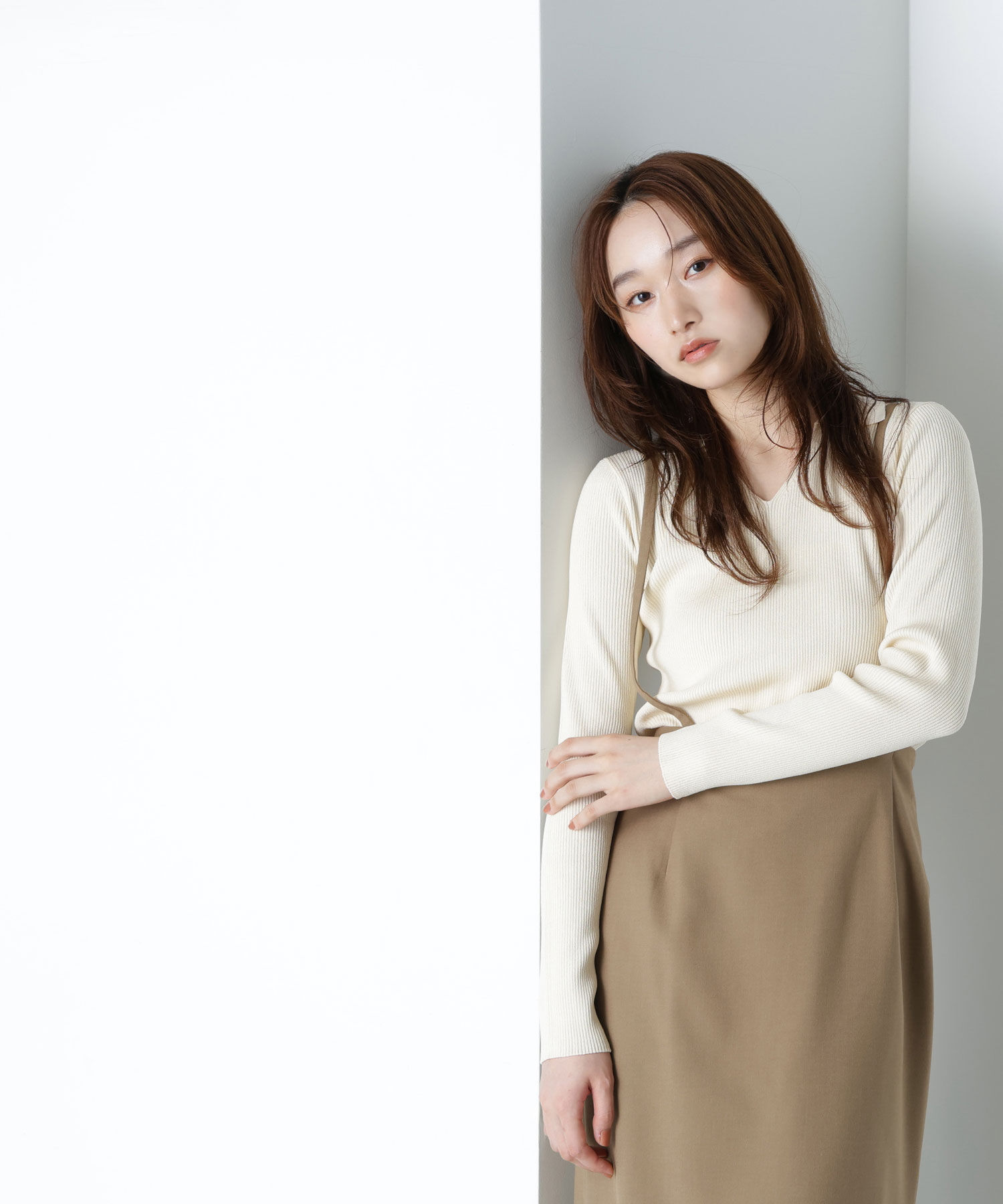  「ポロカラーVネックリブニット」|ニット・セーター|