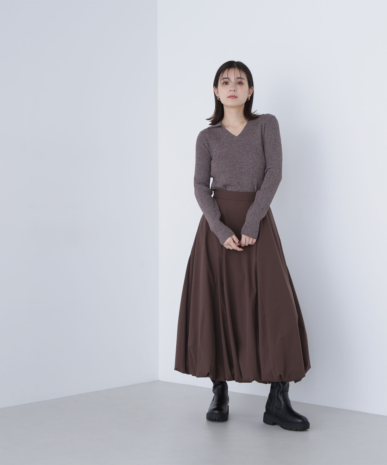  「ポロカラーVネックリブニット」|ニット・セーター|