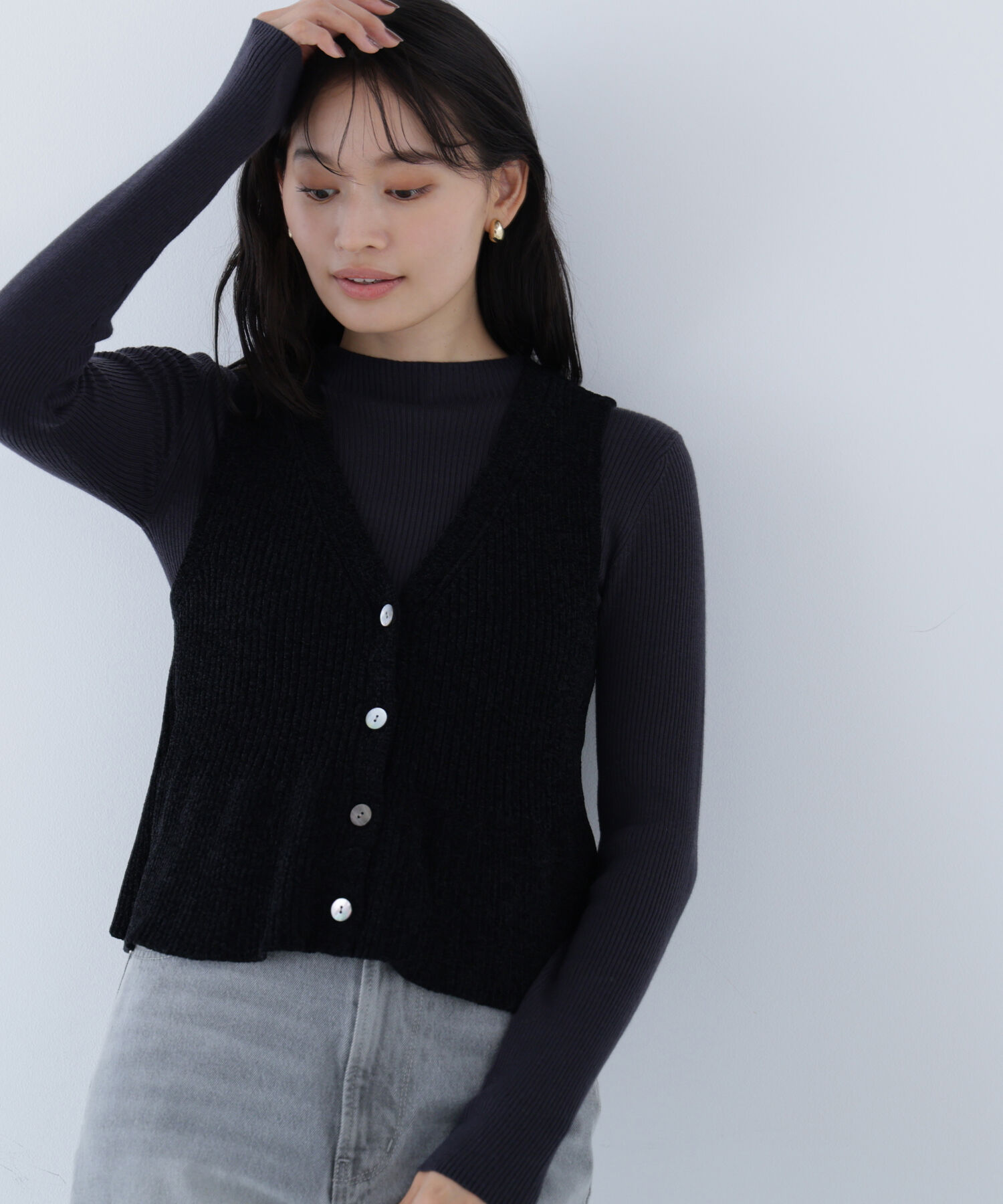  「ペプラムベスト＆リブニット」|ニット・セーター|