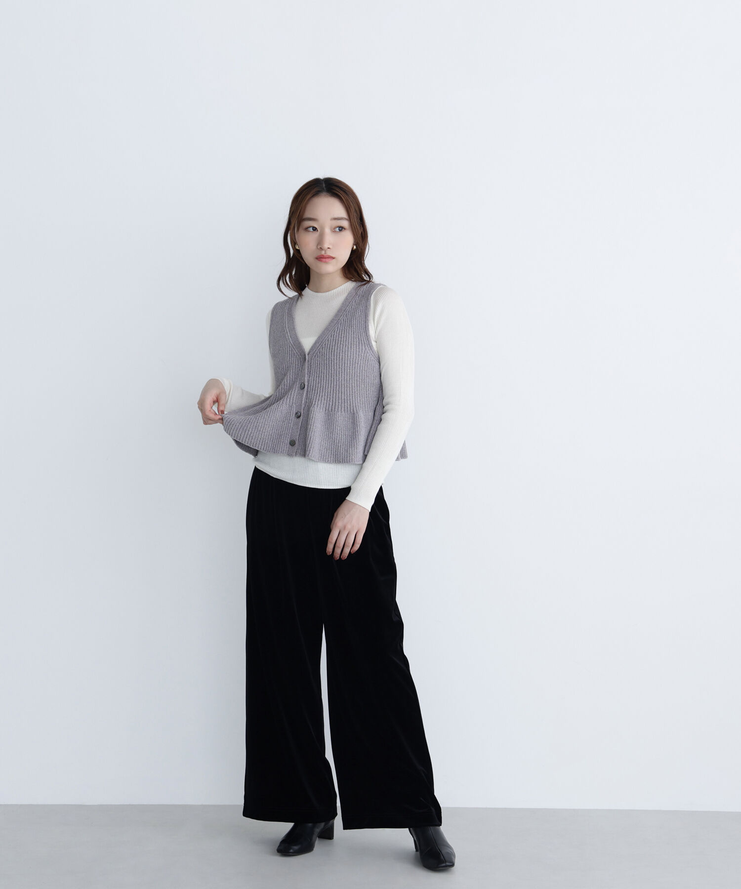  「ペプラムベスト＆リブニット」|ニット・セーター|