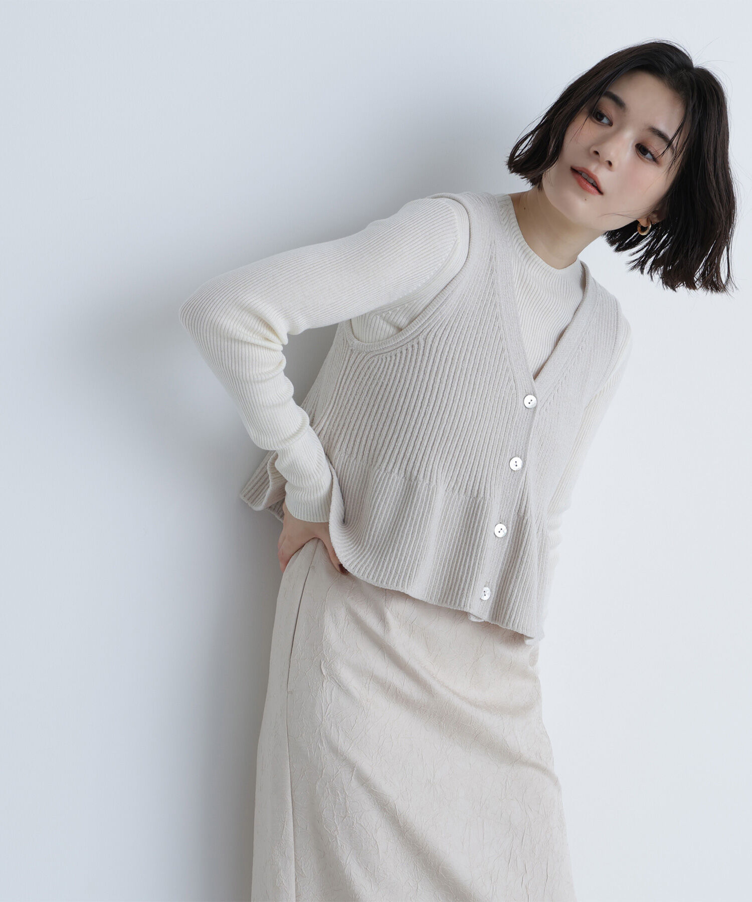  「ペプラムベスト＆リブニット」|ニット・セーター|