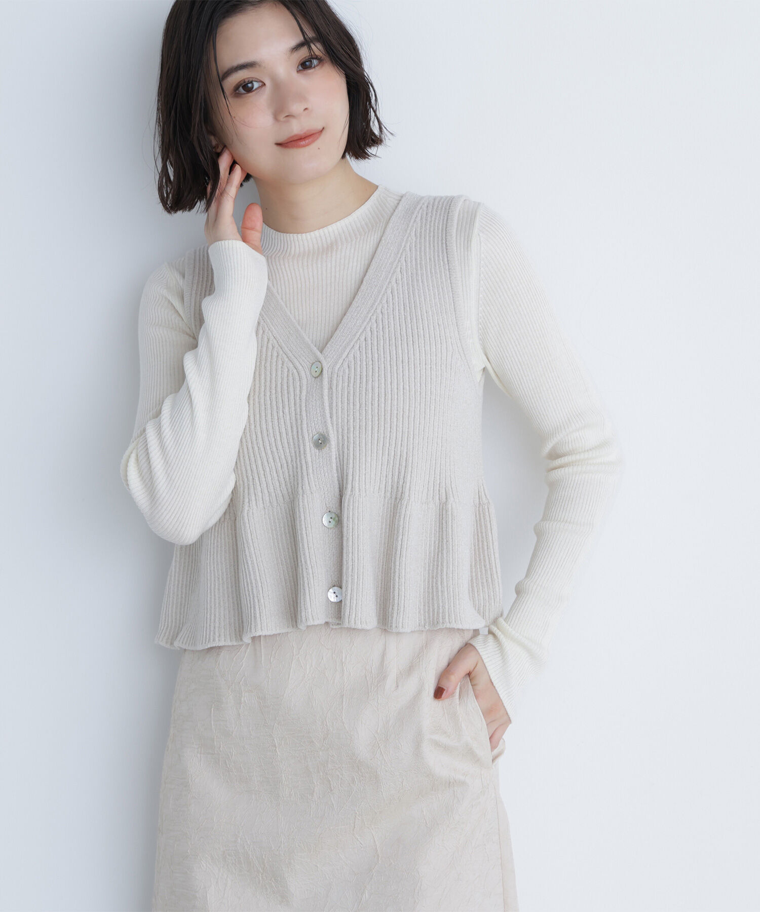  「ペプラムベスト＆リブニット」|ニット・セーター|