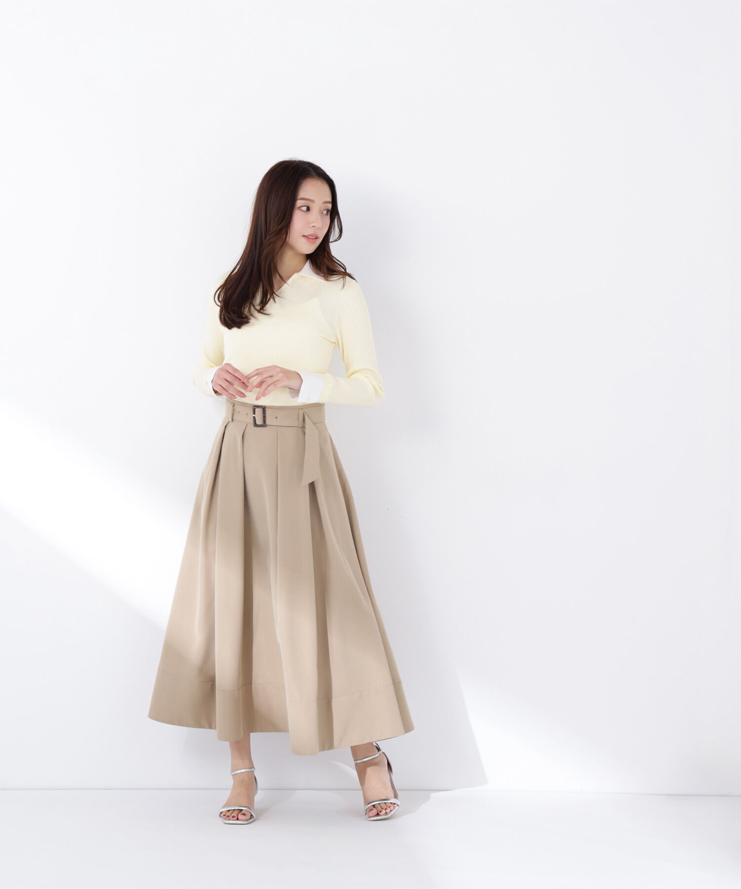  「ダブルカラーVネックリブニット」|ニット・セーター|