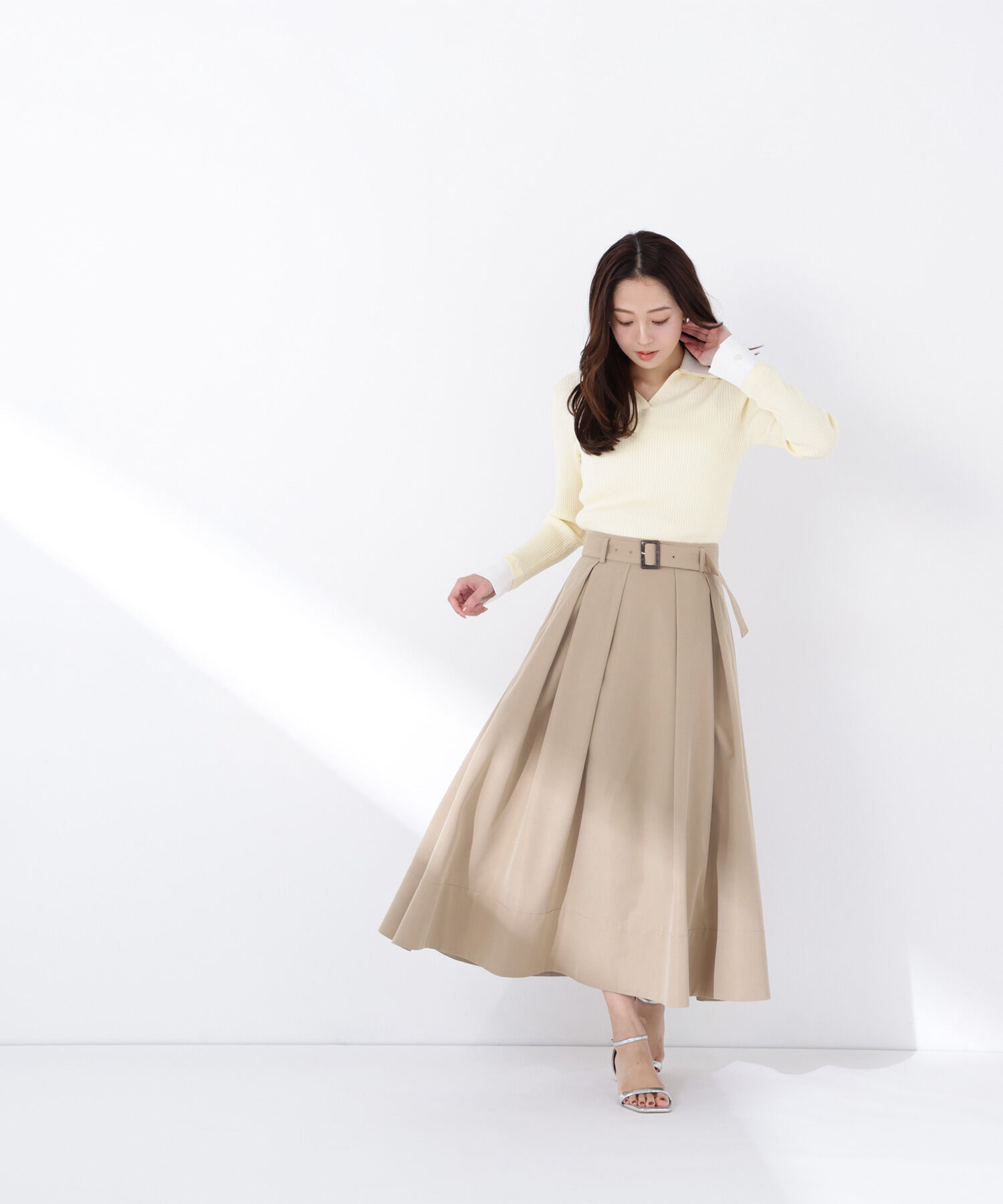  「ダブルカラーVネックリブニット」|ニット・セーター|