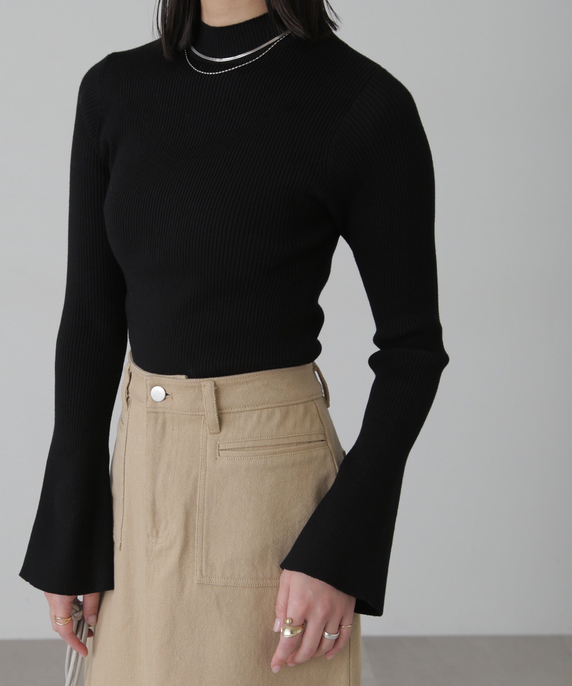  「［洗える］マシンウォッシャブルボトルネックリブニット」|ニット・セーター|