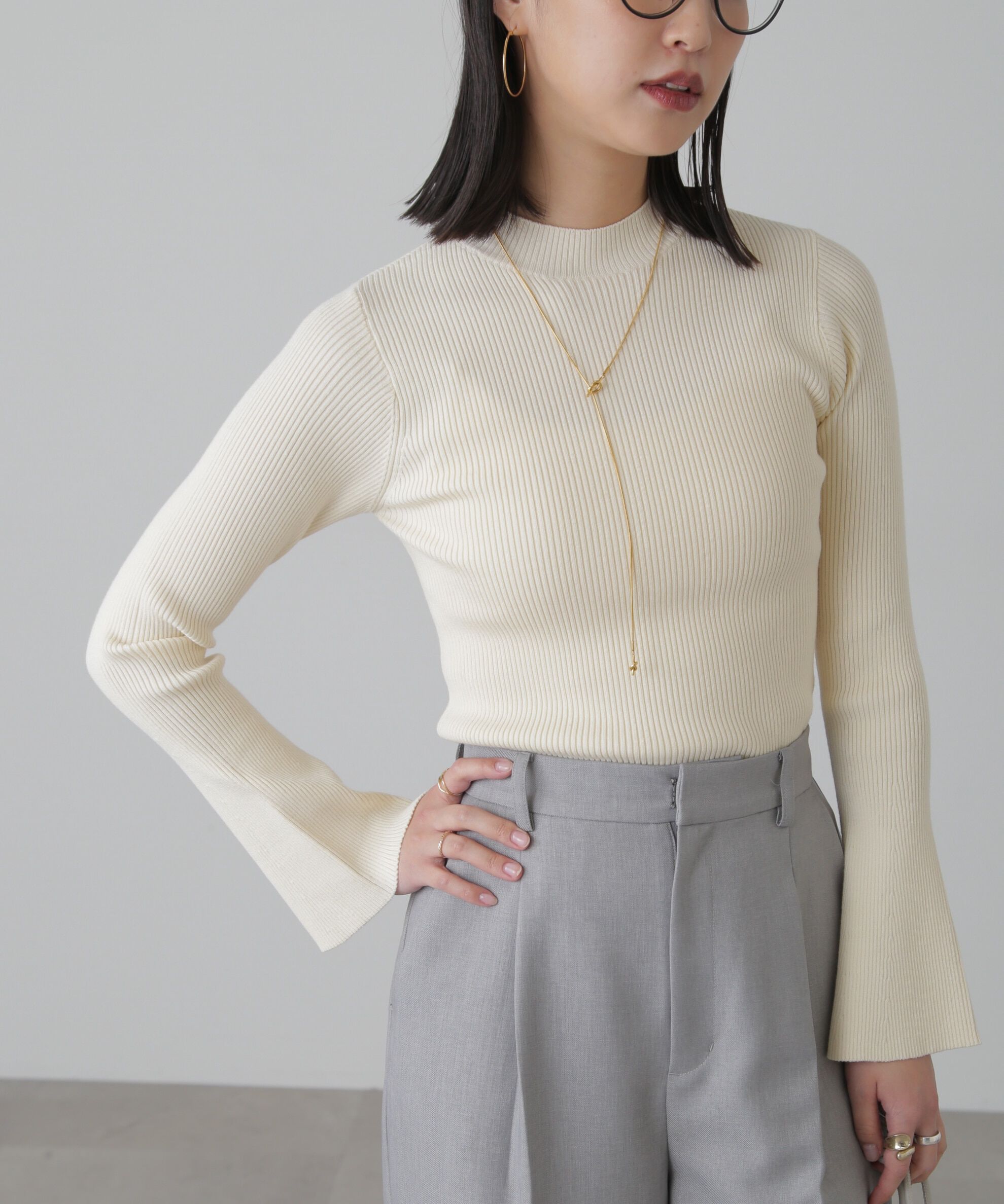  「［洗える］マシンウォッシャブルボトルネックリブニット」|ニット・セーター|