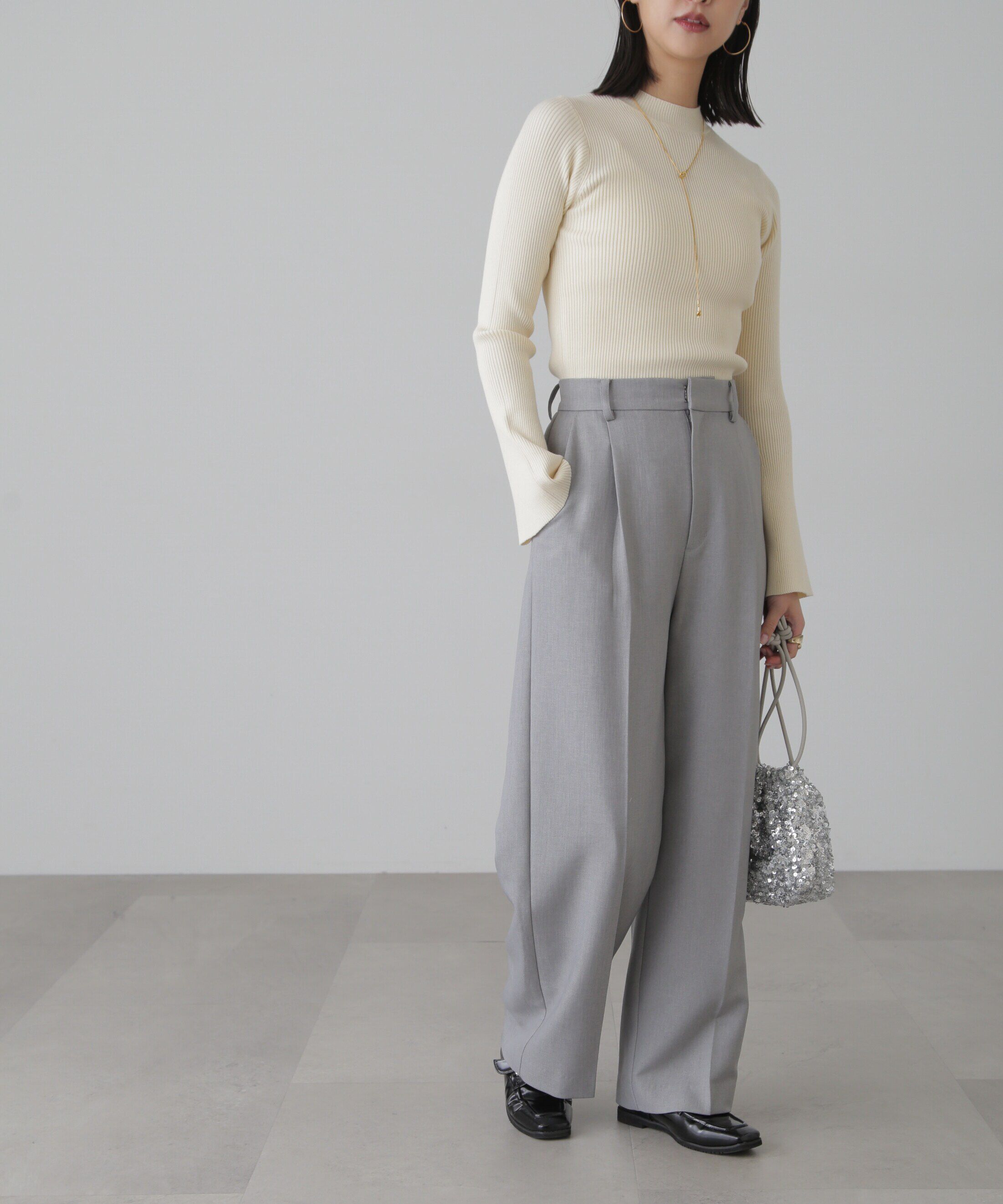  「［洗える］マシンウォッシャブルボトルネックリブニット」|ニット・セーター|