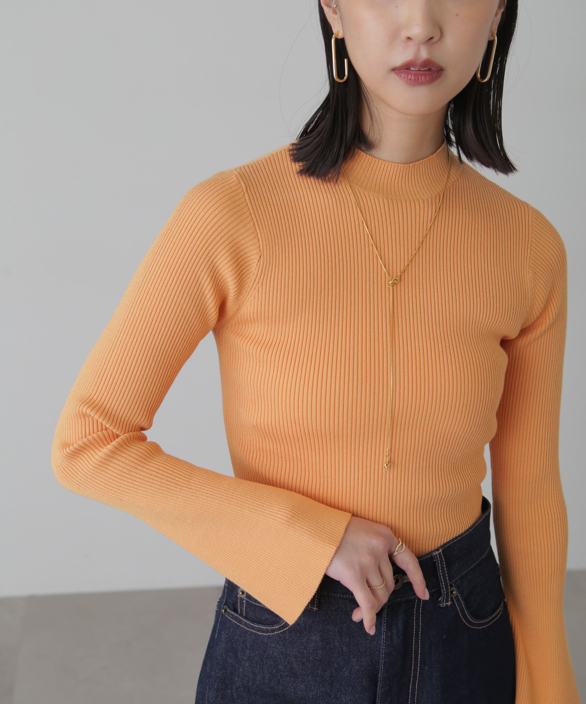  「［洗える］マシンウォッシャブルボトルネックリブニット」|ニット・セーター|