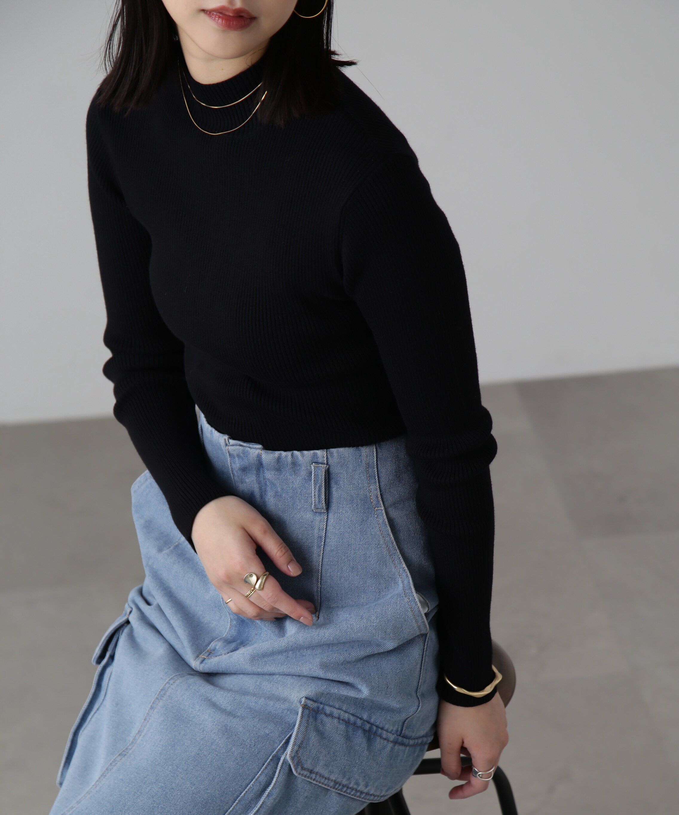  「ハイネックショート丈リブニット」|ニット・セーター|