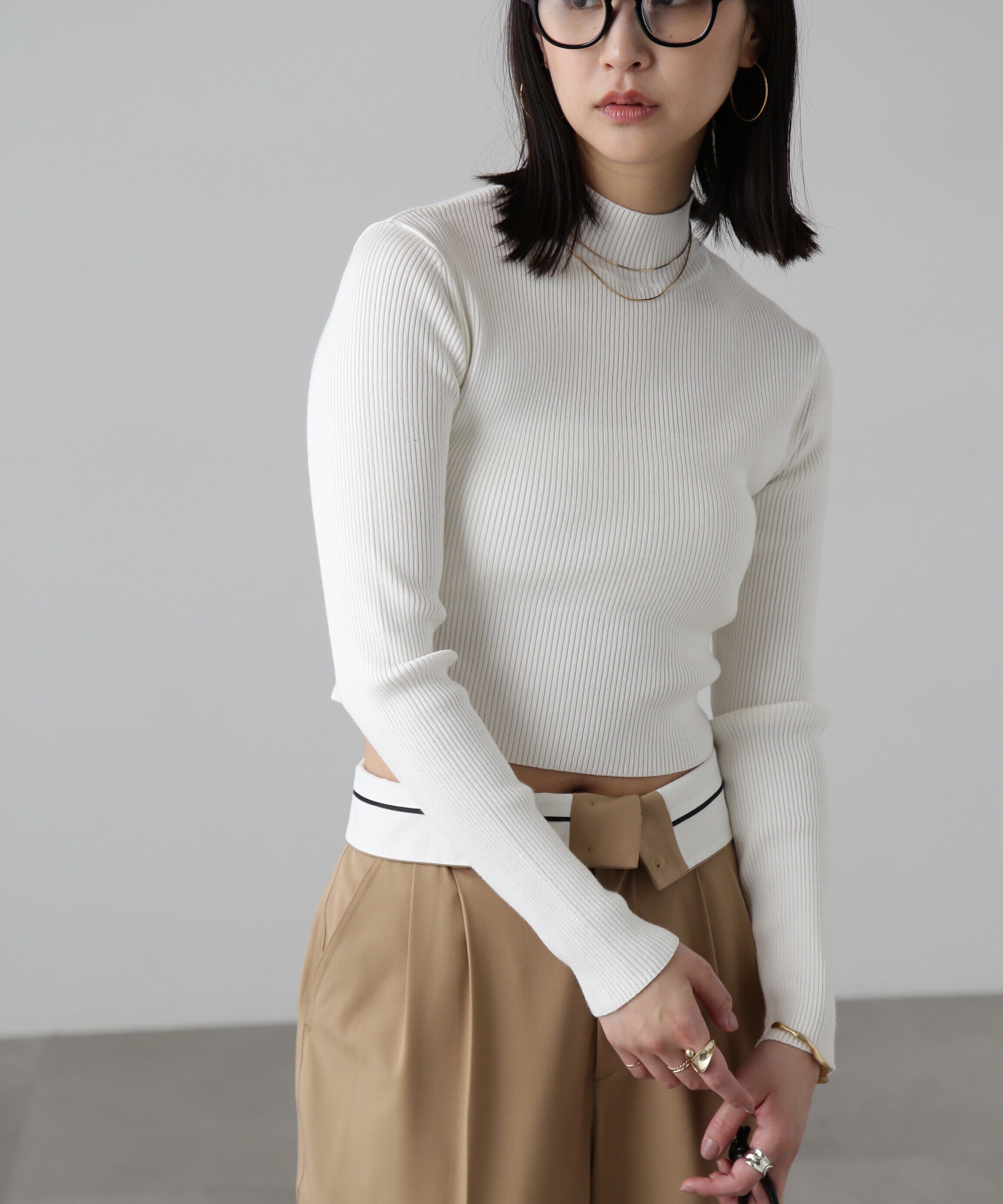  「ハイネックショート丈リブニット」|ニット・セーター|