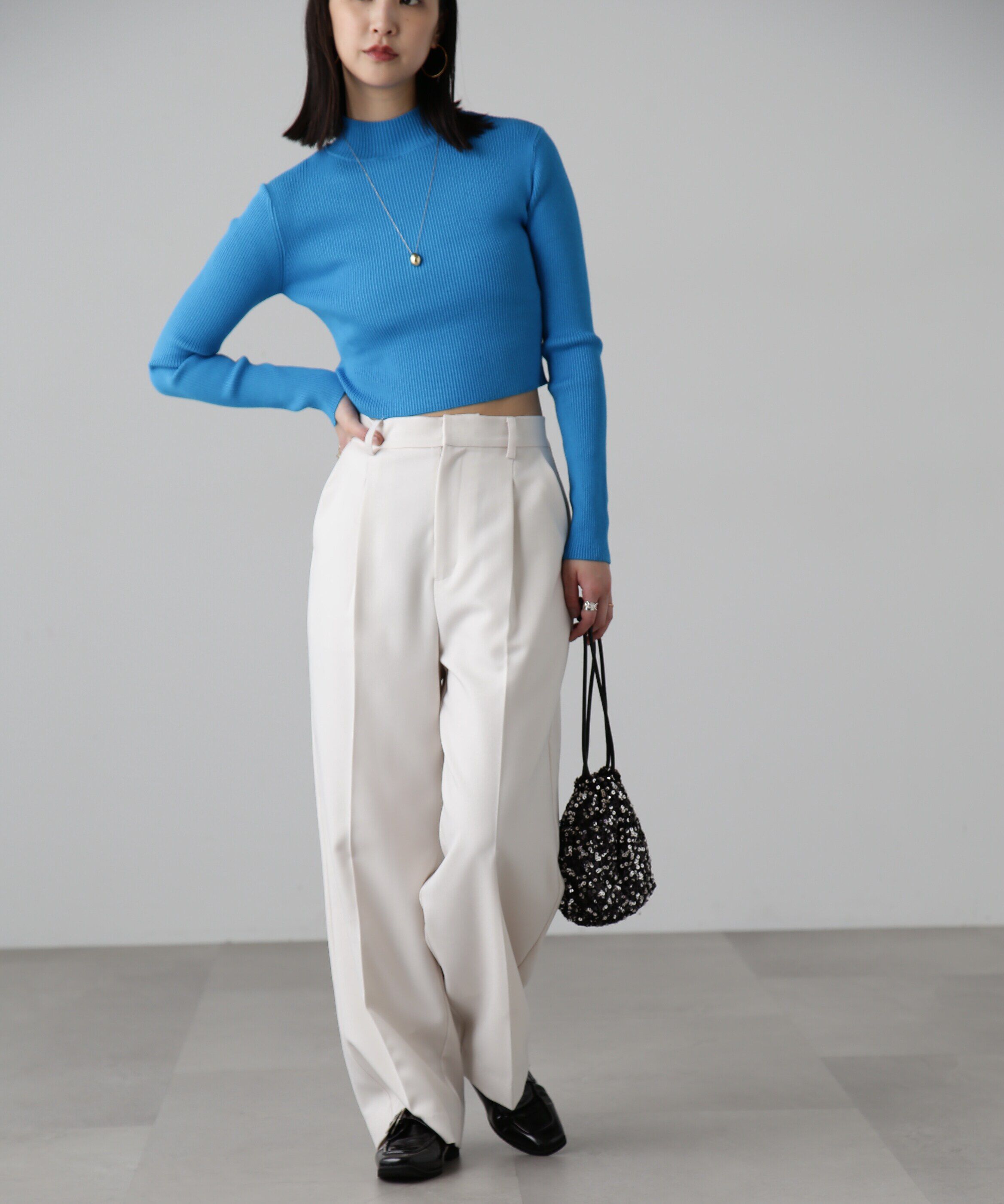  「ハイネックショート丈リブニット」|ニット・セーター|