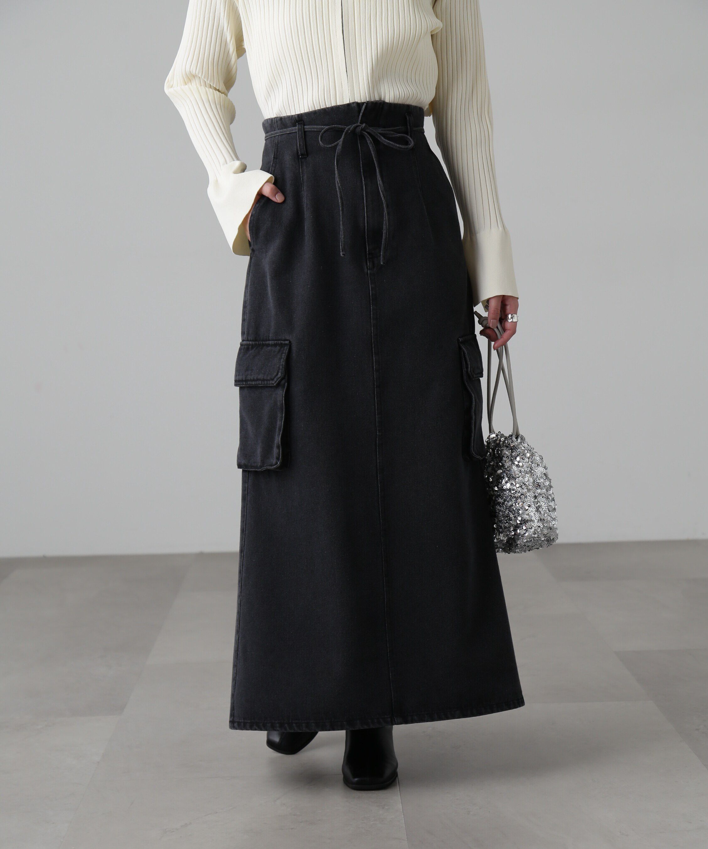  「[低身長サイズ/Sシリーズ]カーゴデニムナロースカート」|スカート|