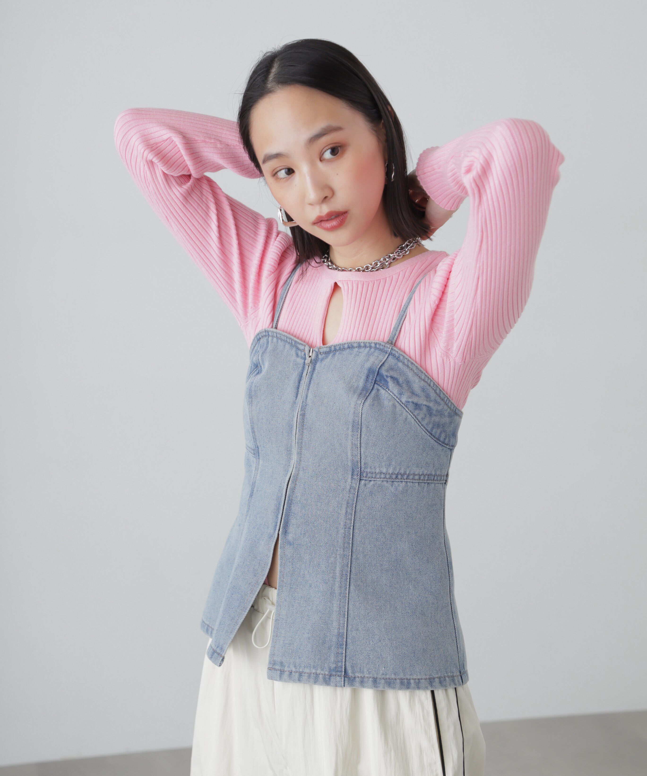  「フロントジップデニムキャミビスチェ」|シャツ・ブラウス|