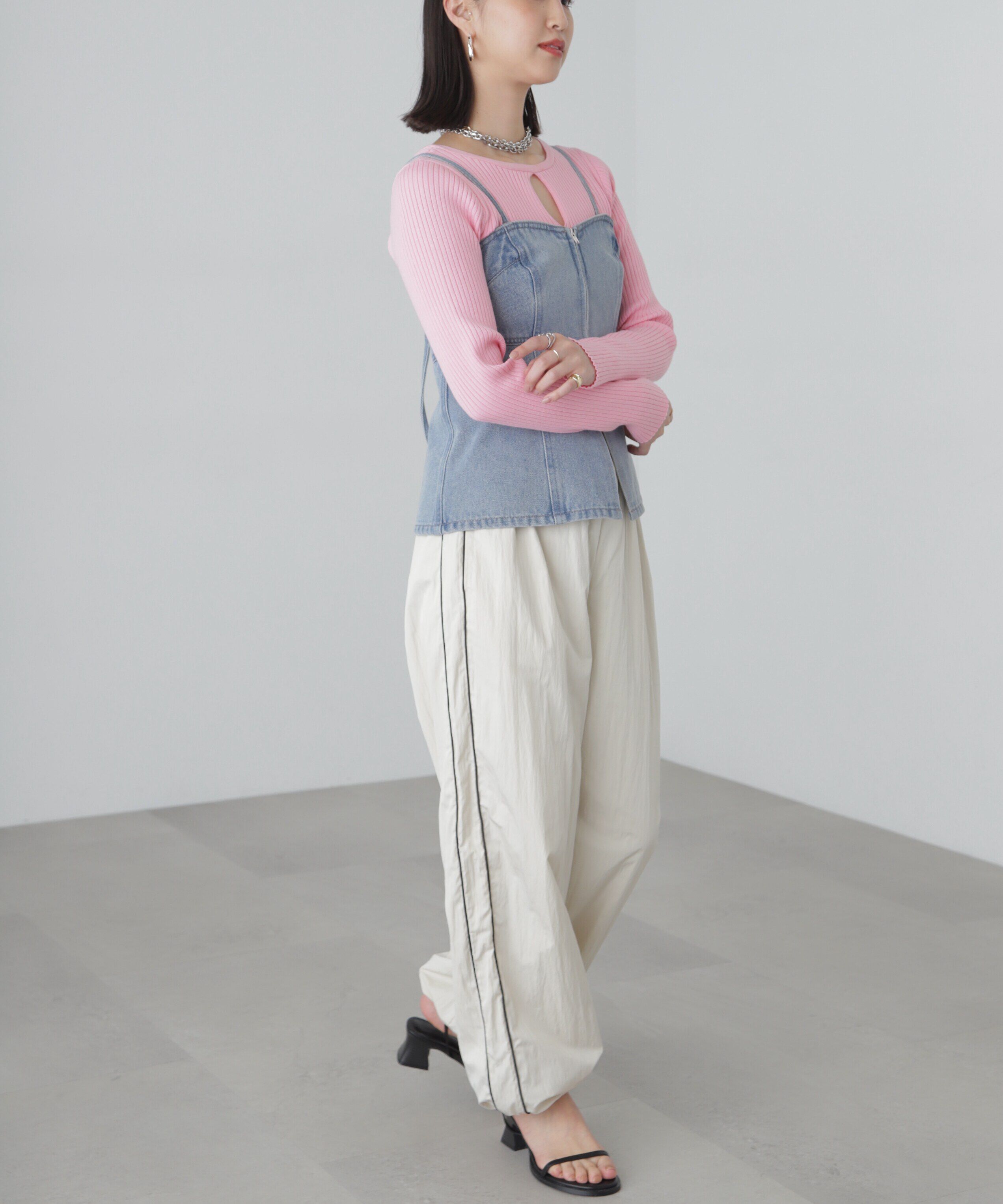  「フロントジップデニムキャミビスチェ」|シャツ・ブラウス|