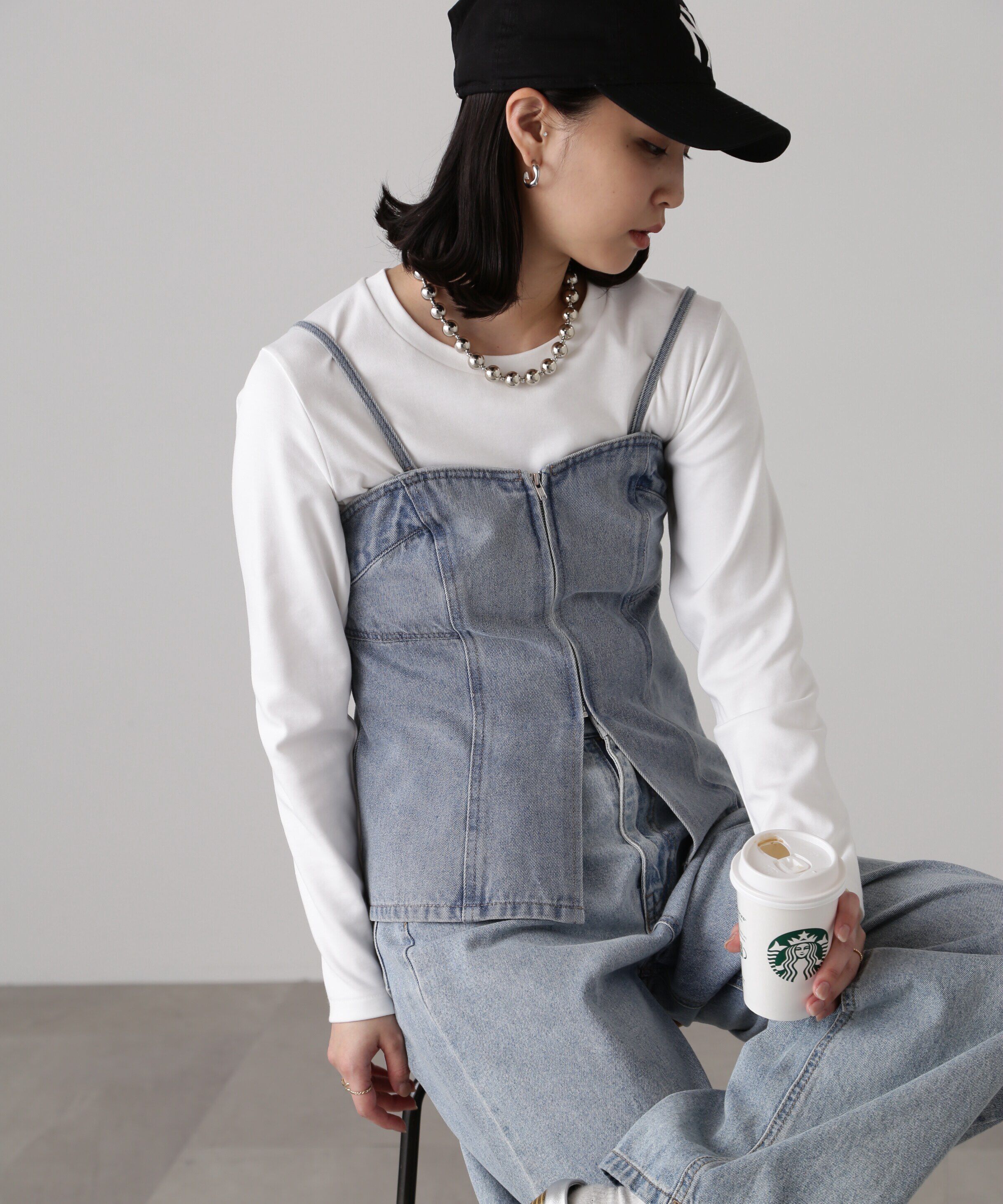  「フロントジップデニムキャミビスチェ」|シャツ・ブラウス|