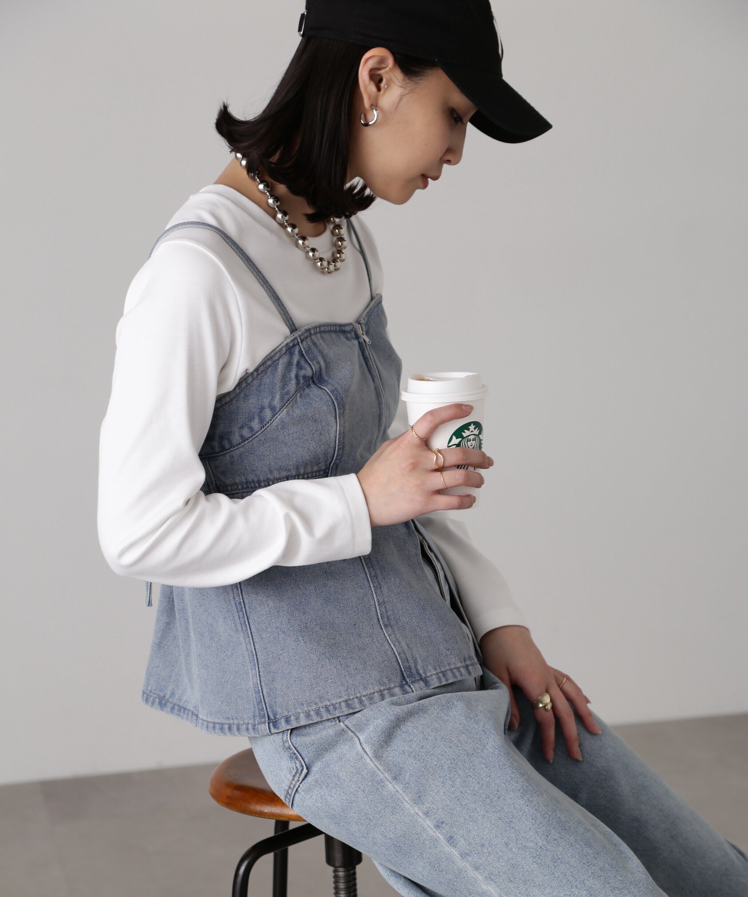  「フロントジップデニムキャミビスチェ」|シャツ・ブラウス|