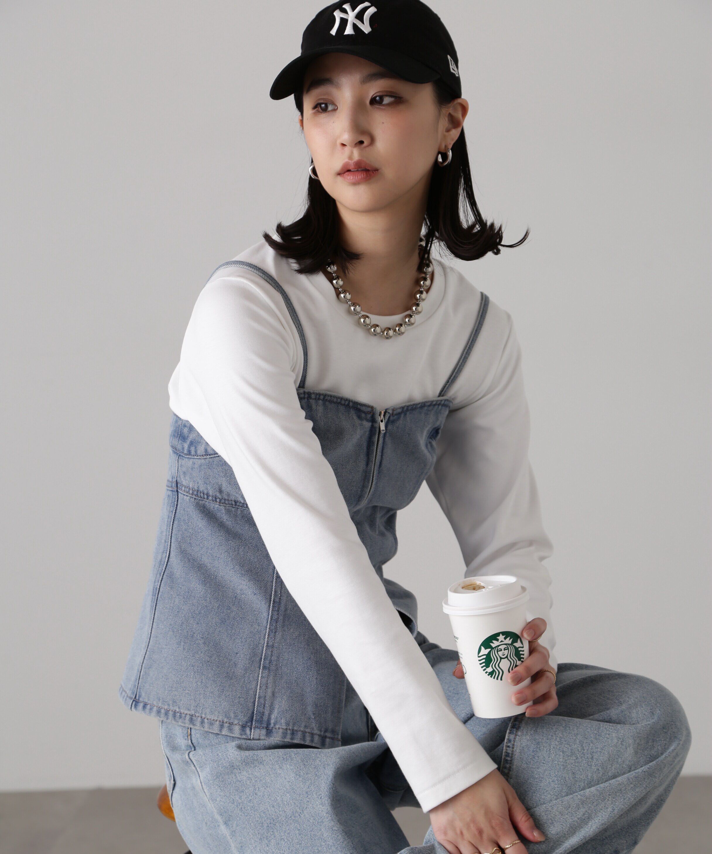  「フロントジップデニムキャミビスチェ」|シャツ・ブラウス|