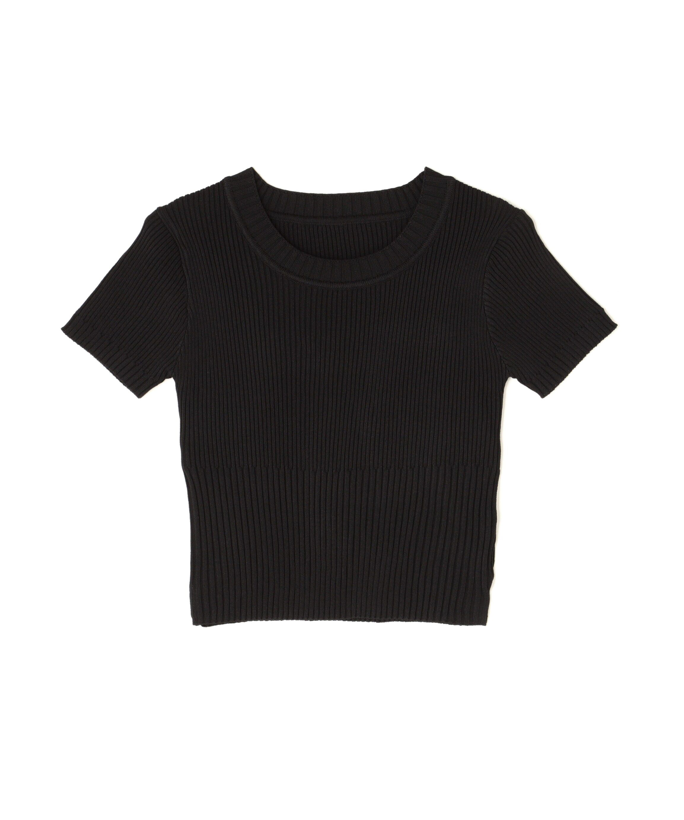  「ショート丈クルーネックリブニット」|ニット・セーター|