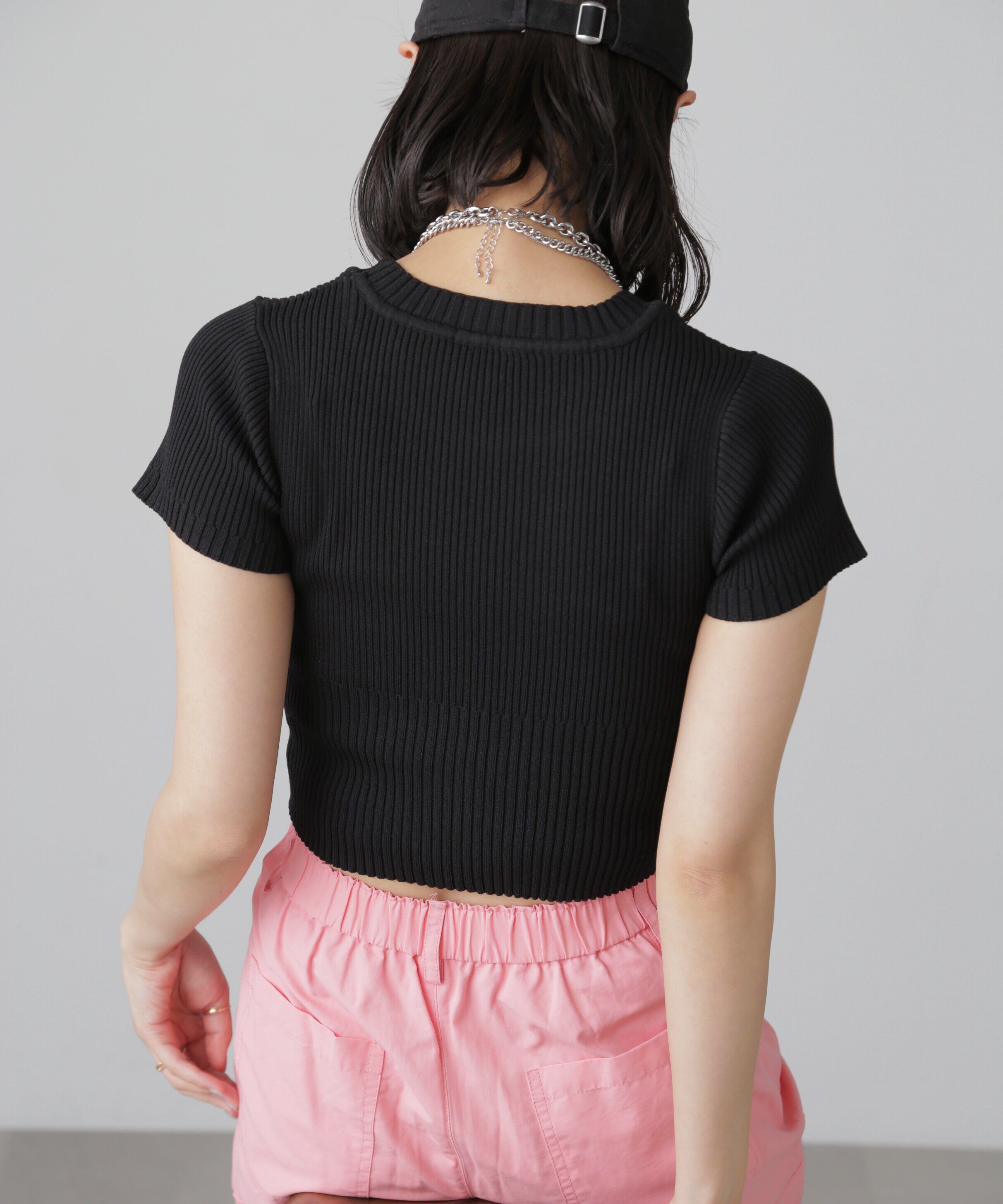  「ショート丈クルーネックリブニット」|ニット・セーター|