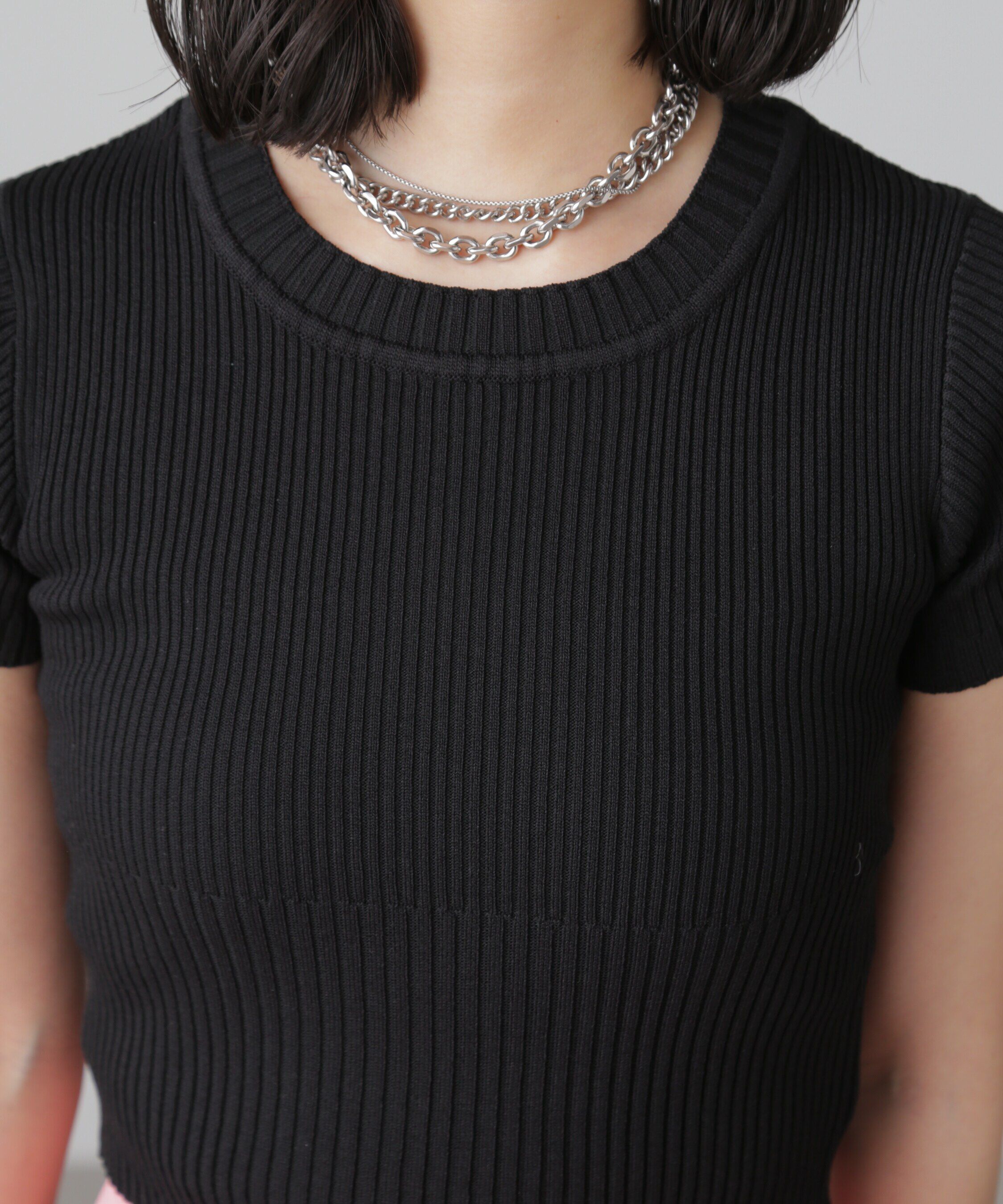  「ショート丈クルーネックリブニット」|ニット・セーター|